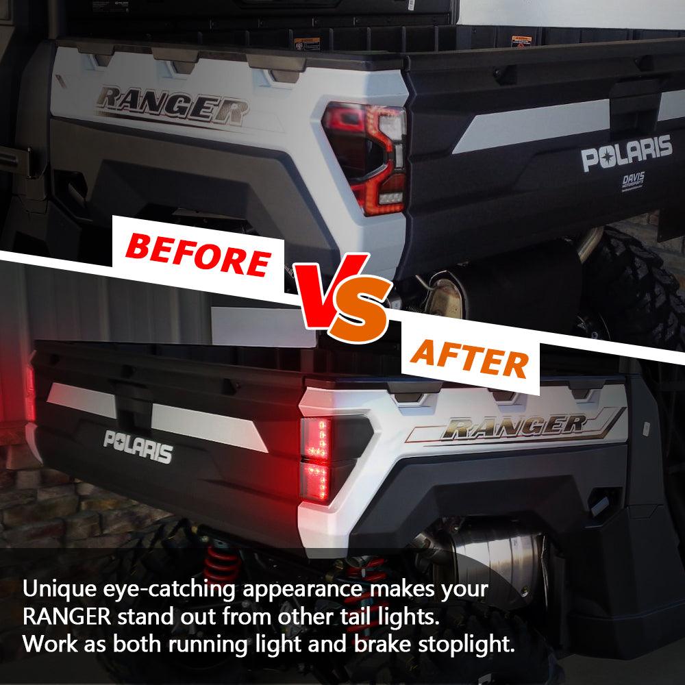 2-Pack Smoked LED Tail Lights - Rear Brake Stop Running Lamps for Polaris Ranger 1000 (2018-2022 Models) - Direct Replacement for OEM #2413766 - Perfect for Off-Roading, Night Driving & Enhanced Safety