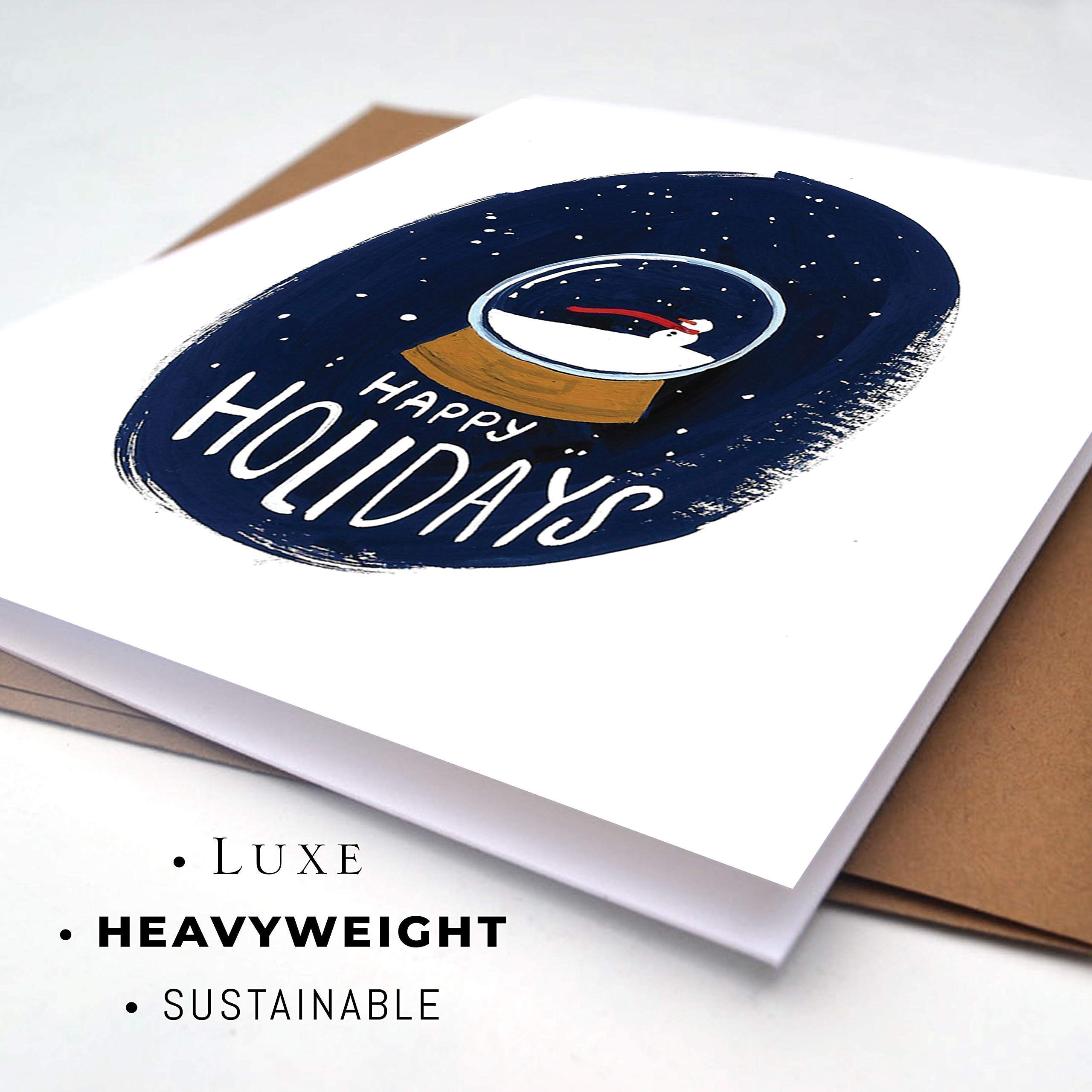 Wunderkid Happy Holidays Snow Globe Greeting Card with Snowman Design - Blank Inside for Christmas Wishes (1 Single Card) - Perfect for Holiday Gifts, Office Decor & Festive Greetings