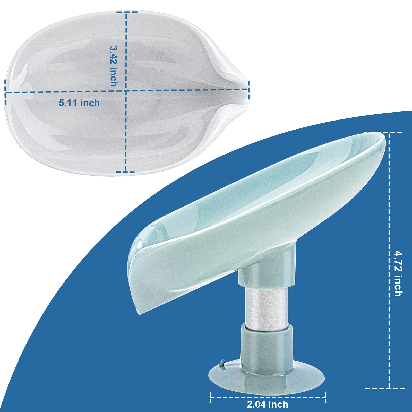 2 Pack Leaf-Shaped Soap Holder with Suction Cups - Self Draining, Non-Slip Bar Soap Dish for Shower, Bathroom, Kitchen Sink - Easy to Clean, Modern Grey & Green Design - Perfect for Bath Essentials Organization and Small Space Saving