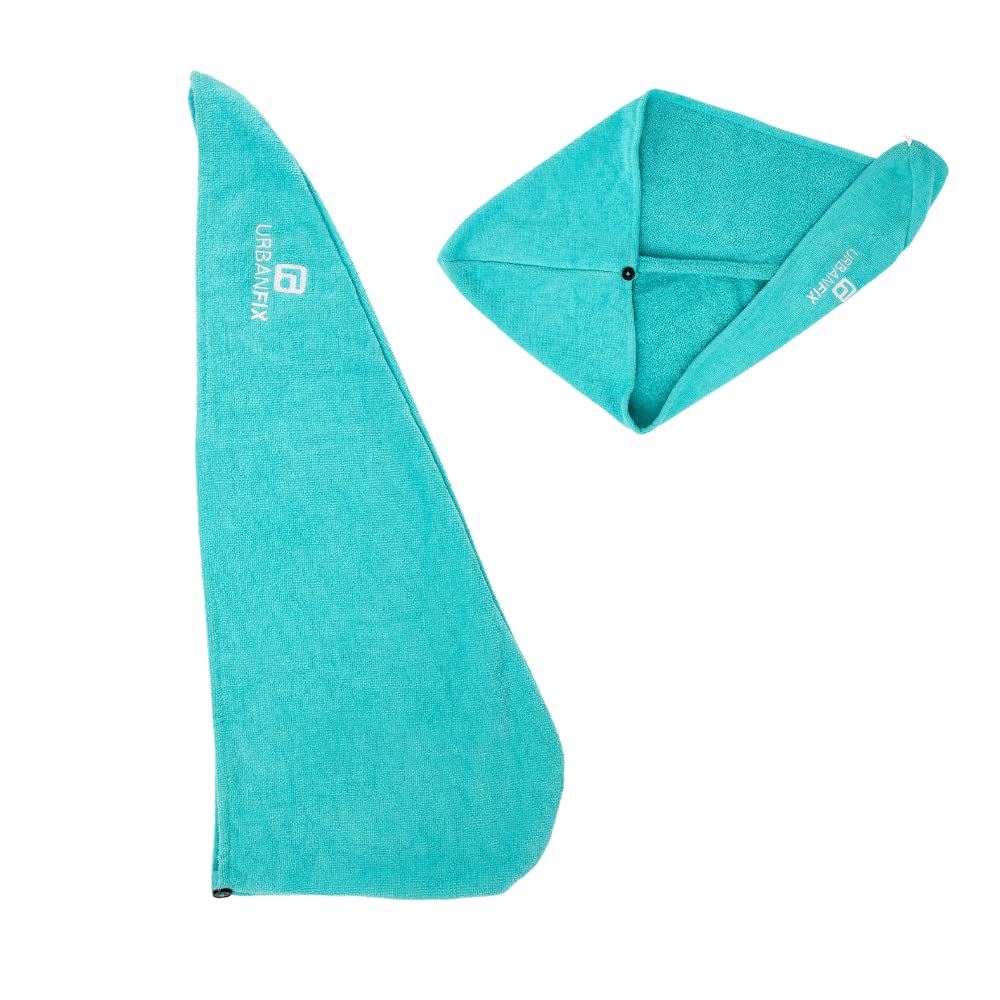URBANFIX 100% Cotton Ultra Soft Hair Towel Wrap - Super Absorbent Microfiber Hair Drying Towel (360 GSM) | Salon Quality Hair Dry Cap & Bath Towel | Quick Dry for Wet Hair After Shower | Aqua Color (Set of 1) | Perfect for Home, Salon, Travel & Gym Use