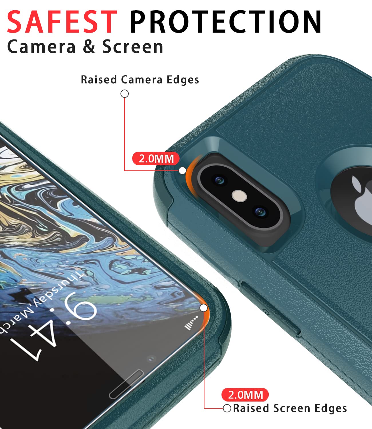 Shockproof Heavy Duty Phone Case for iPhone X/XS - Diverbox Protective Cover with Tempered Glass Screen Protector | Waterproof, Drop Proof Case for Outdoor, Sports & Daily Use (Dark Green)