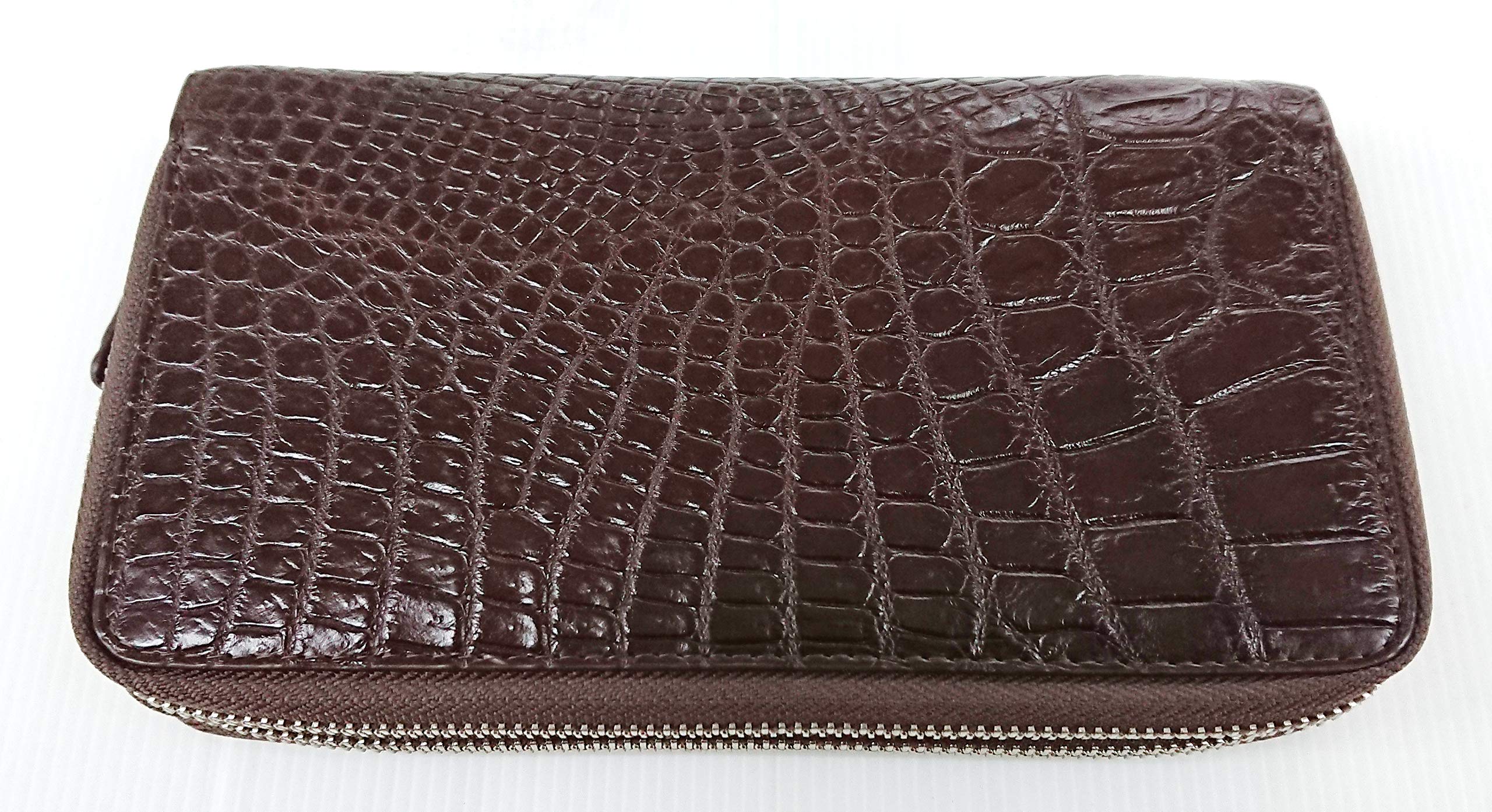 Authentic Crocodile Leather Wallet for Women & Men - Premium Alligator Belly Skin Zip Around Wristlet Clutch (Dark Brown) - Perfect for Everyday Use, Travel & Luxury Gift Giving
