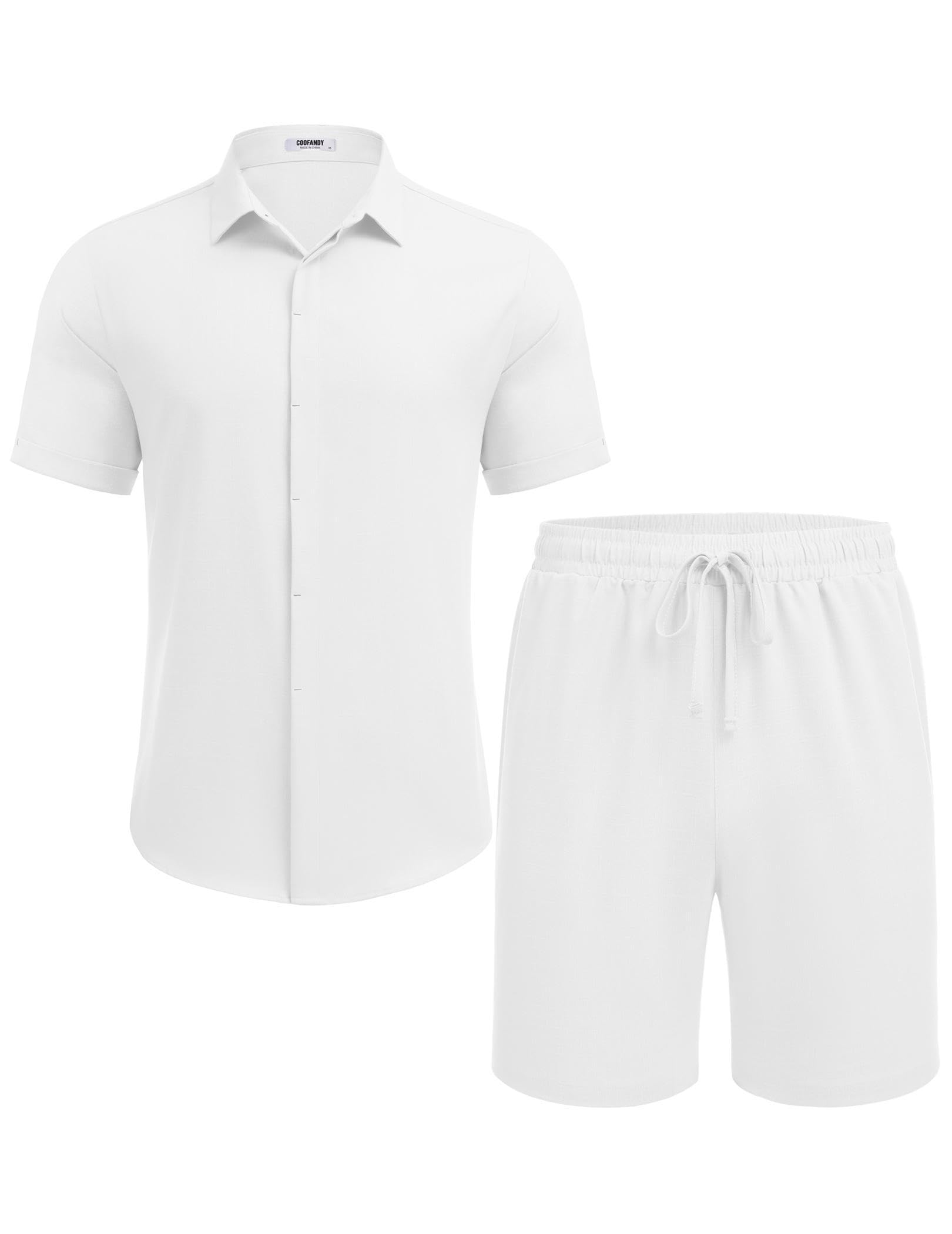 COOFANDY Men's Linen 2-Piece Outfit - Breathable Short Sleeve Shirt & Comfortable Shorts Set for Summer, Beach, Vacation | Casual Wear, Outdoor Activities, Tropical Getaways