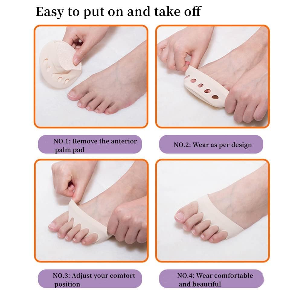 Prishva® Women's Forefoot Pads for High Heels - Non-Slip Toe Socks, Reusable Ball of Foot Cushions with Honeycomb Fabric, Metatarsal Pads & Invisible Forefoot Socks for All-Day Comfort - Perfect for Work, Parties and Special Occasions