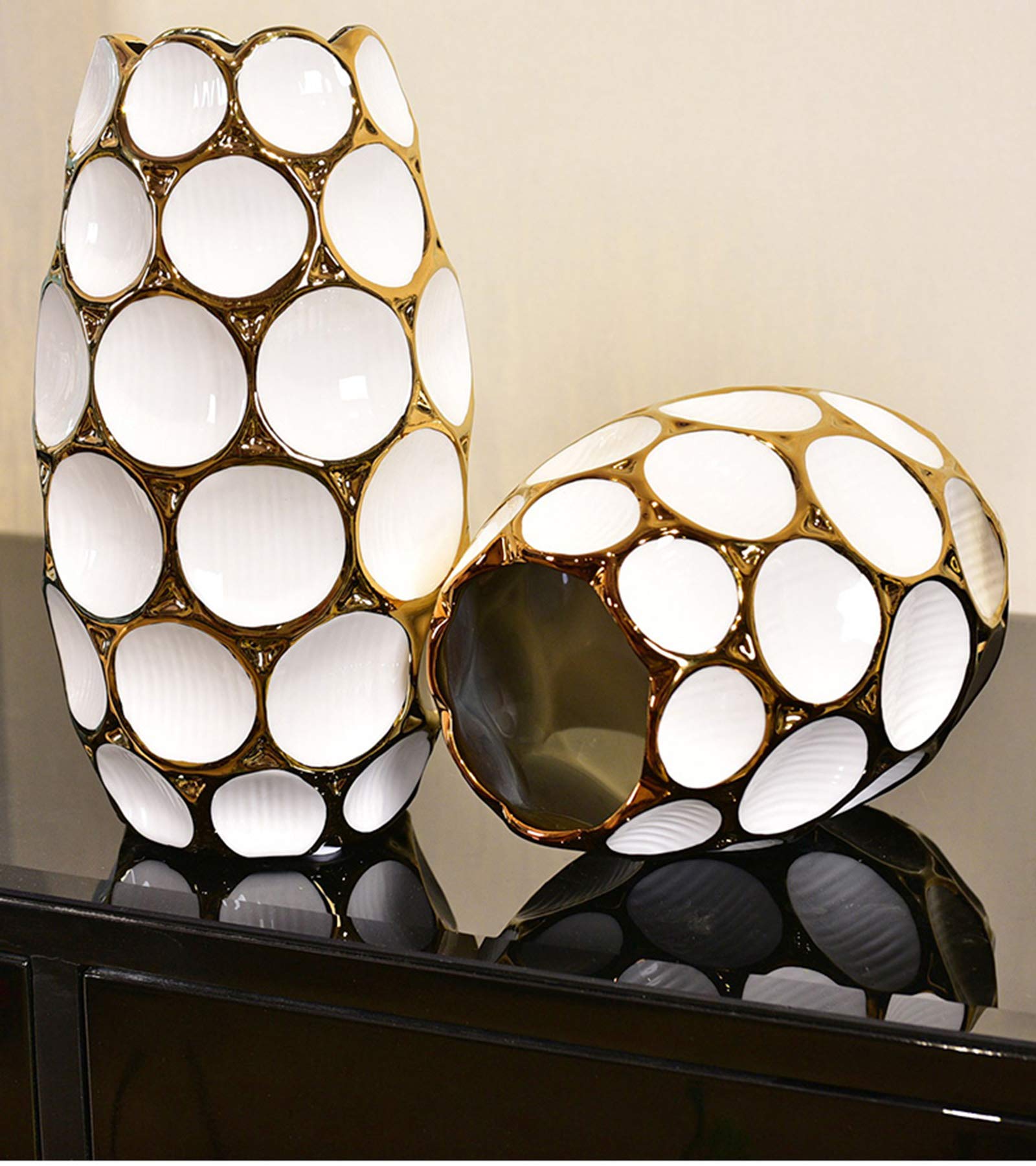 Honeycomb Pattern Ceramic Vase for Fresh Flowers - Modern Home Decor, Living Room Centerpiece, Wedding & Office Decoration (2-Pack)