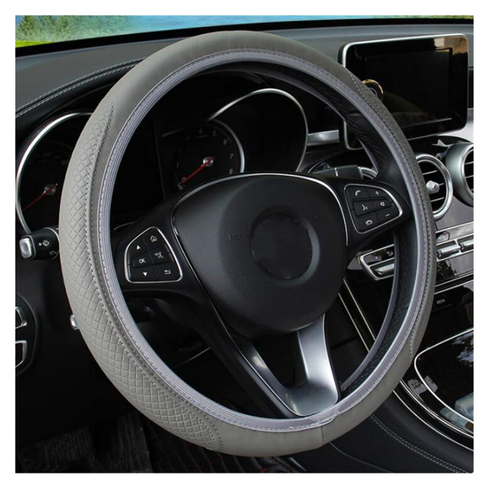 Universal Anti-Slip Car Steering Wheel Cover - Non-Skid Embossed Design for Comfort & Safety | Gray | Perfect for Daily Commute & Long Road Trips