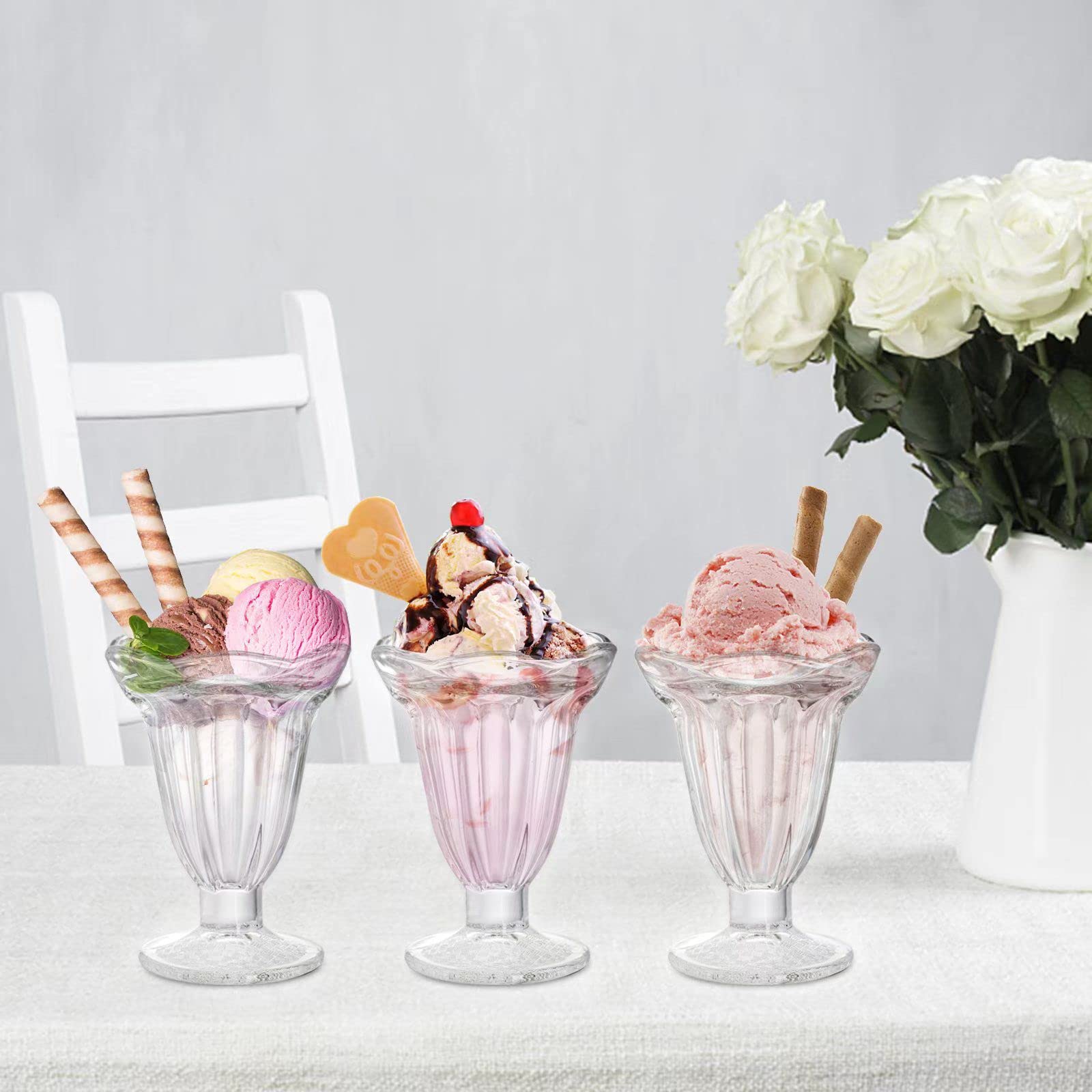 ZENFUN 6 Pack 6.7oz Clear Glass Tulip Sundae Cups - Footed Milkshake & Ice Cream Dessert Bowls Set for Sherbet, Trifle, Fruit Salad, Snacks, Cocktails - Perfect for Parties, Dessert Bars & Home Entertaining