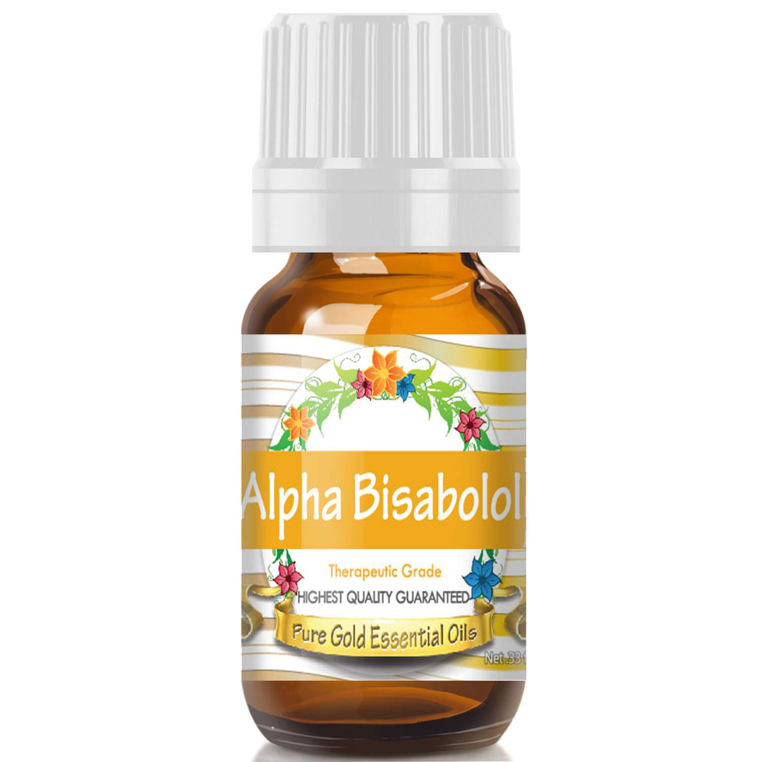 Pure Gold Alpha Bisabolol Essential Oil - 0.33 Fl Oz (10ml) - 100% Natural Skin Care & Aromatherapy Oil for Soothing Irritation, Reducing Redness & Relaxation - Perfect for DIY Beauty, Massage & Diffuser Blends