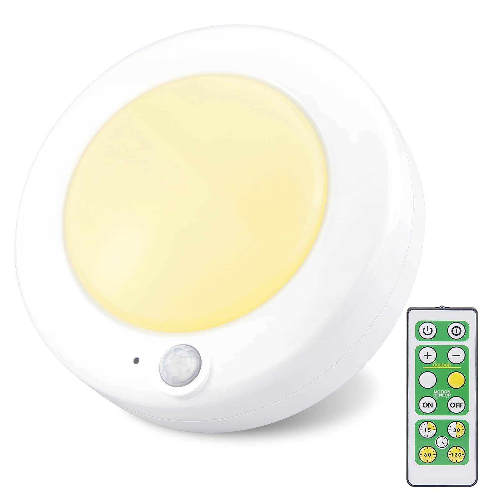 BIGMONAT Wireless LED Shower Light - Battery Powered Ceiling Light with Remote & Motion Sensor - Dimmable Bathroom & Closet Light (250 Lumens, 4.8 Inches) - Perfect for Nighttime Bathroom Visits, Walk-in Closets, and Safe Stairway Lighting
