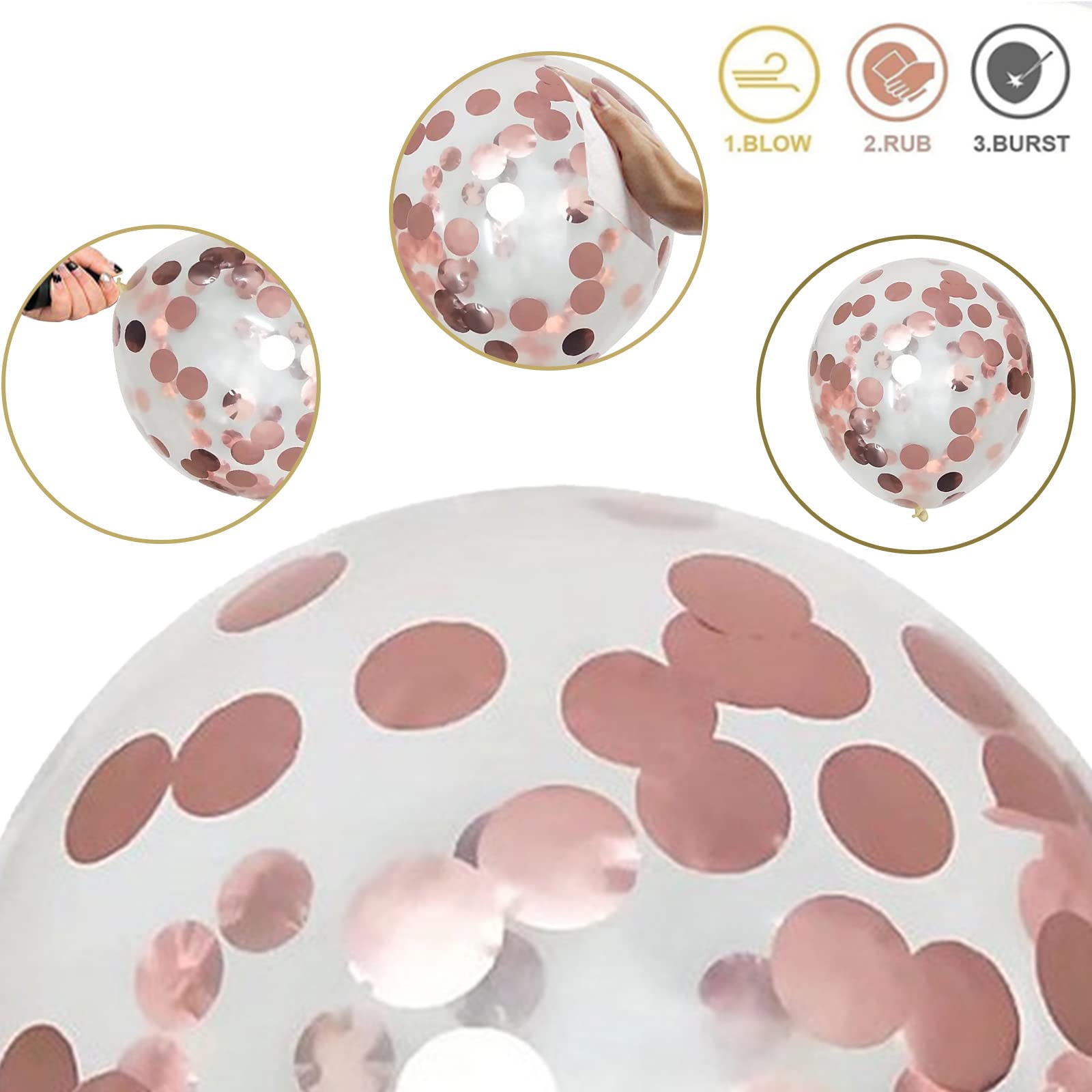 30 Pack 12 Inch Rose Gold & White Confetti Latex Balloons for Wedding, Birthday, Bridal Shower, Baby Shower, Valentine's Day Party Decorations - Elegant Pearl Finish for Girls & Women Celebrations
