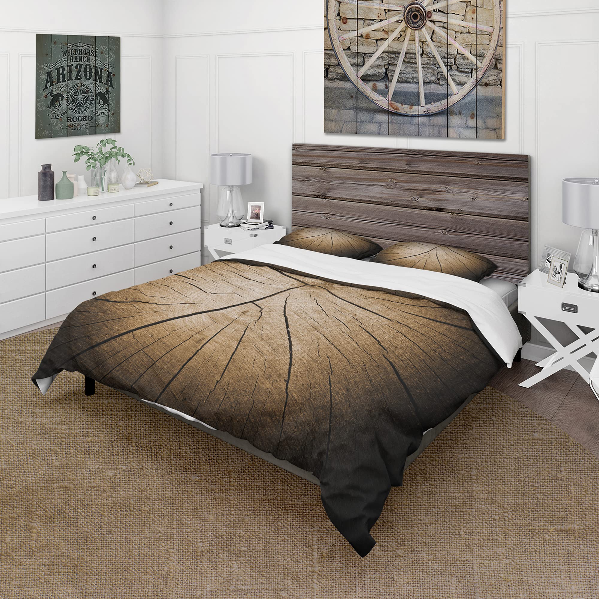 DesignQ 'Tree Grooves Annual Rings on Stump' Abstract Duvet Cover Set - King Size Bedding with Nature-Inspired Pattern - Perfect for Modern Bedroom Decor & Cozy Home Atmosphere
