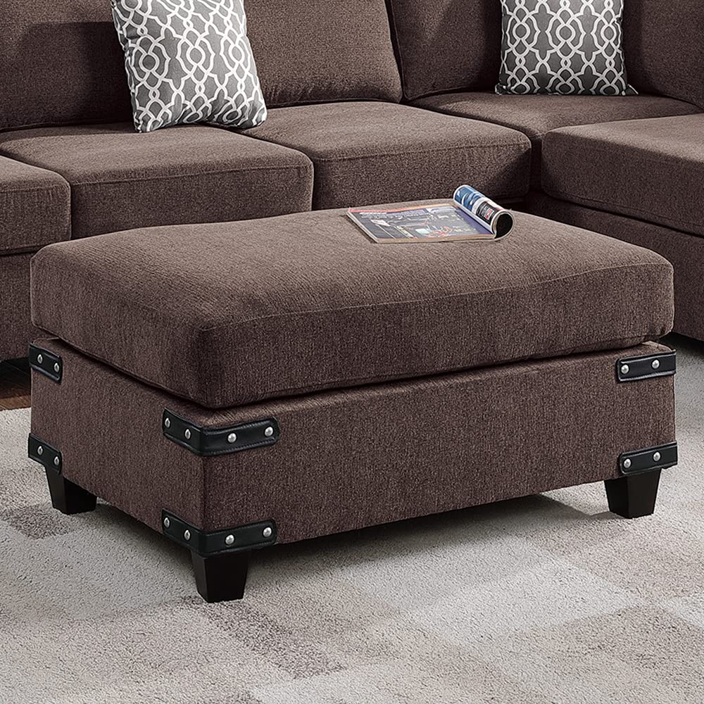 Poundex PDEX-F8806 Chocolate Brown Sectional Sofa - Modern Living Room Furniture for Small Spaces & Apartments