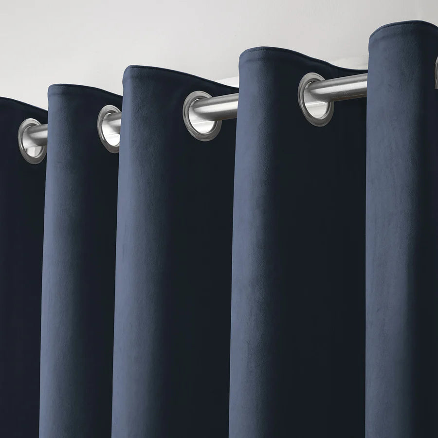 Laurence Llewelyn Bowen Montrose Eyelet Curtains Navy Blue - Premium Blackout Window Drapes for Living Room & Bedroom
