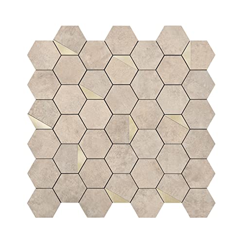 LONGKING Peel and Stick Backsplash - 1-Sheet Self-Adhesive Hexagon Mosaic Tile for Kitchen, Bathroom & Fireplace - Beige Waterproof Wall Decor (0.9 ft² Coverage) - Easy DIY Home Renovation for Countertops, Vanities & Accent Walls