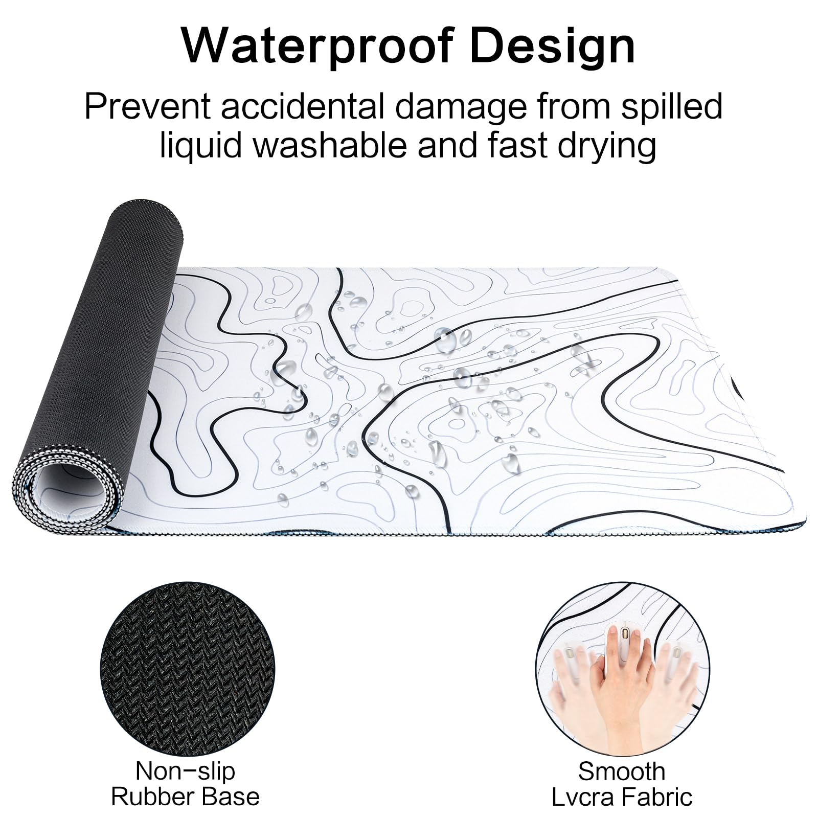 Large White Topographic Gaming Mouse Pad - 31.5''x11.8'' XL Desk Mat for Computer, Laptop, Keyboard | Perfect for Gaming, Office Work & Home Use