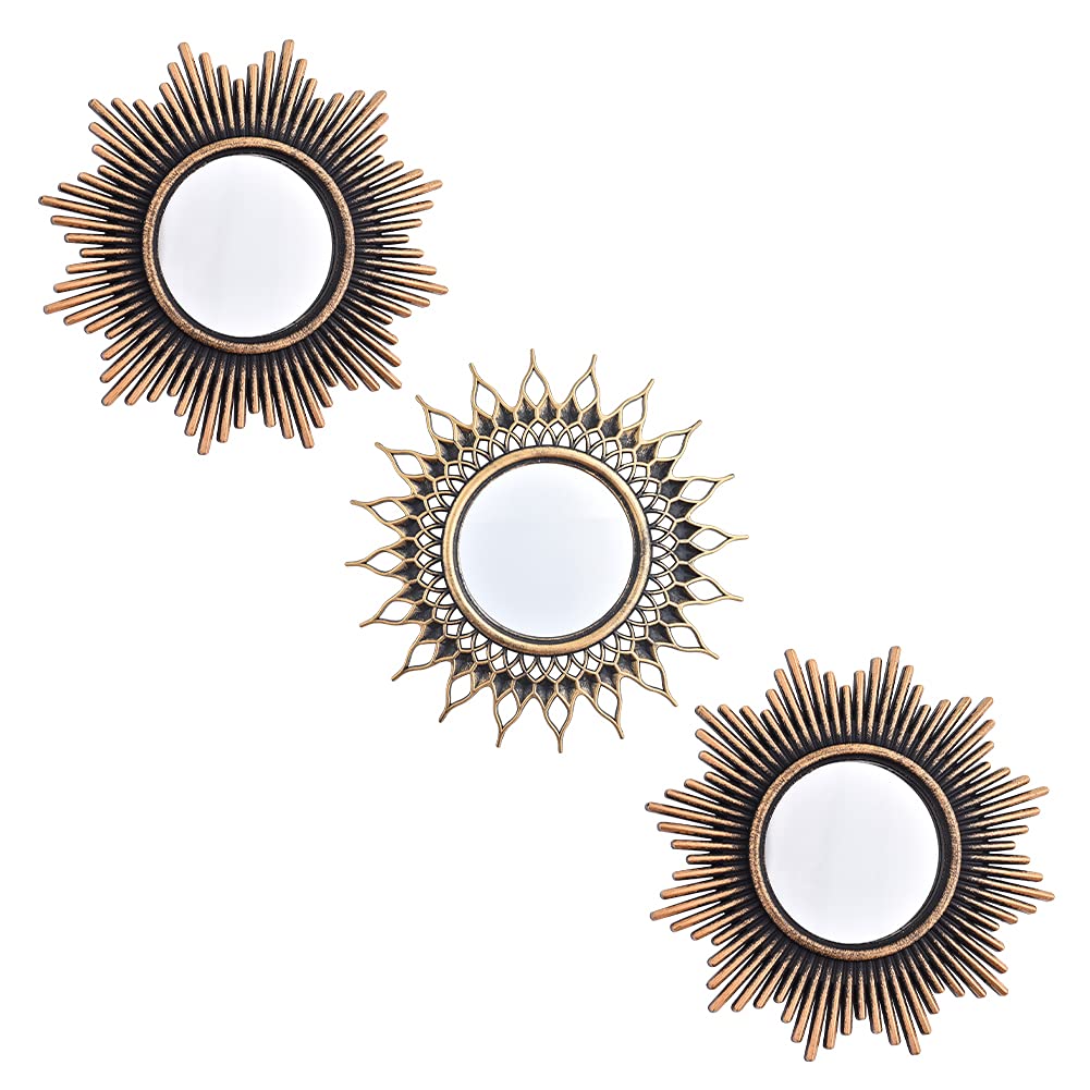 3-Pack Small Round Wall Mirrors - Black & Gold Decorative Circle Mirrors for Bedroom, Living Room, Bathroom | Elegant Home Decor Accent | Perfect for Vanity, Entryway & Gallery Wall Displays (Style0121)