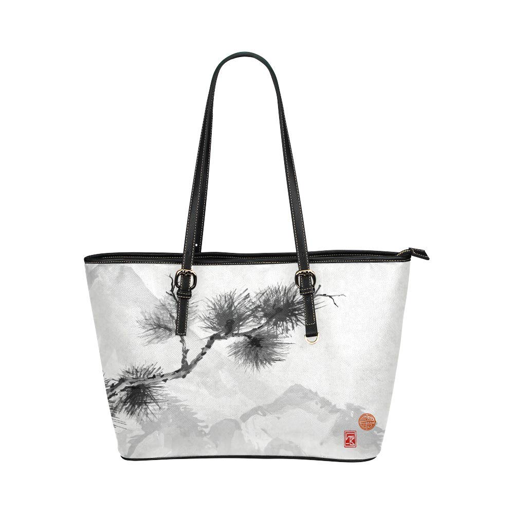 InterestPrint Traditional Oriental Ink Painting Leather Tote Bag for Women - Stylish Shoulder Handbag with Chinese Art Design - Perfect for Work, Travel & Daily Use