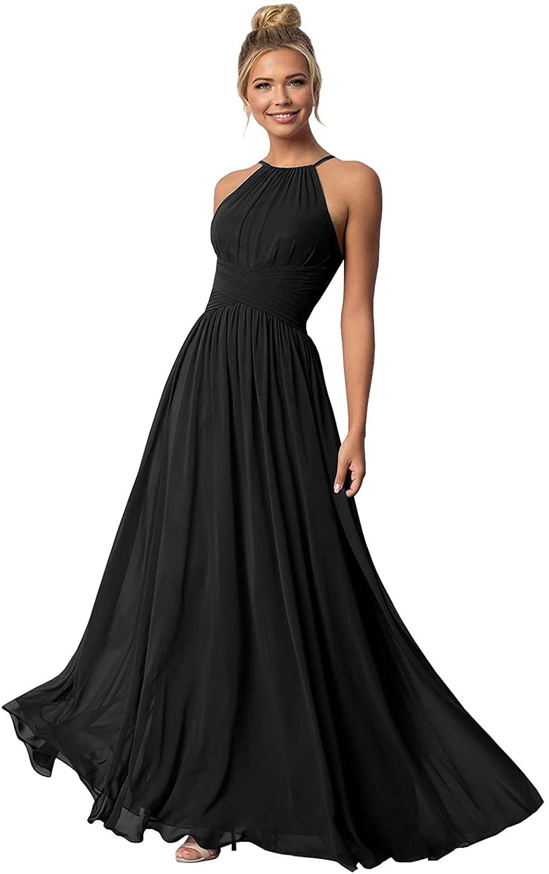 Elegant Women's Halter Bridesmaid Dresses 2022 - Long Chiffon Formal Evening Gown for Wedding Party, Prom & Special Occasions