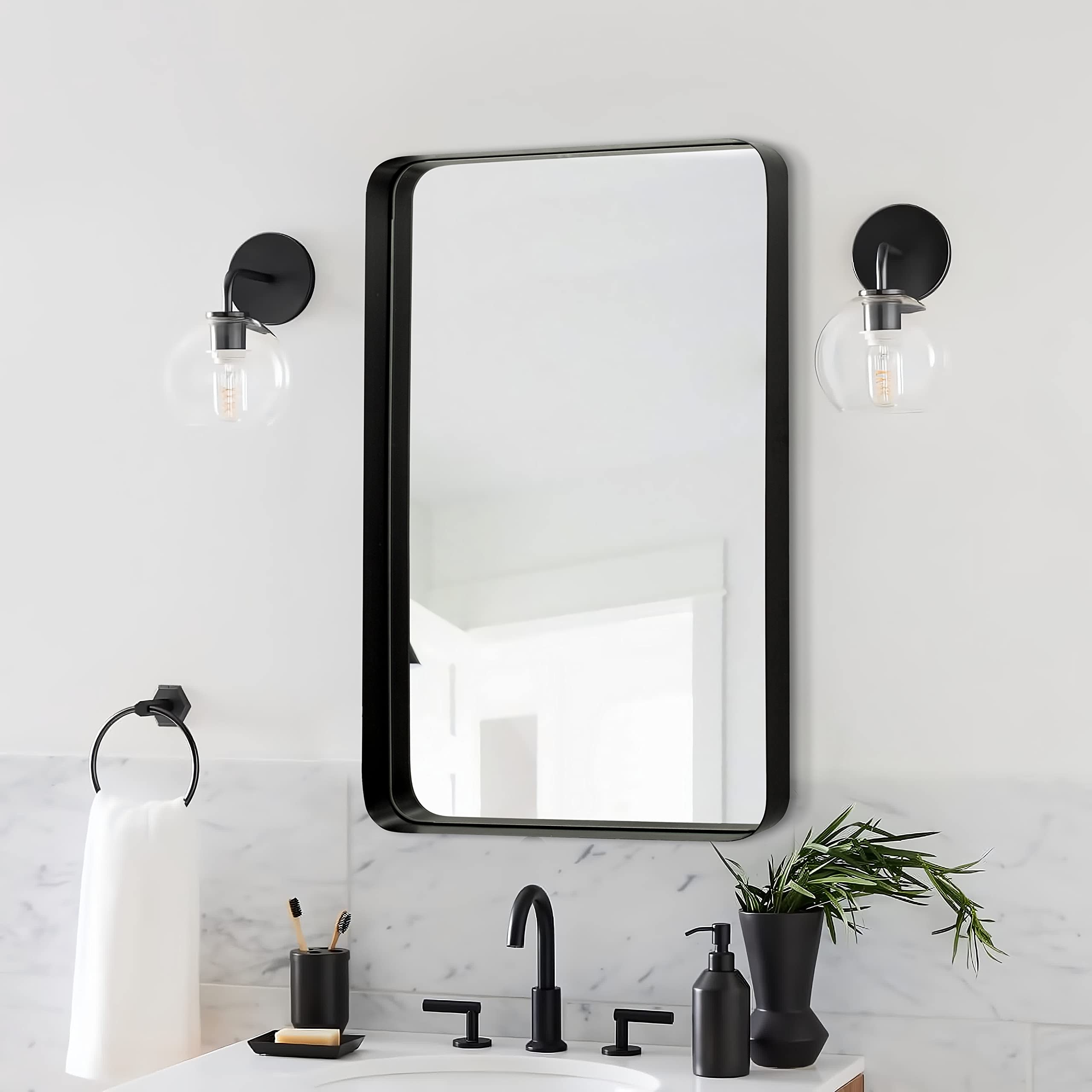 ANDY STAR 24x36 Black Bathroom Mirror - Matte Black Farmhouse Vanity Mirror for Modern Bathroom Decor