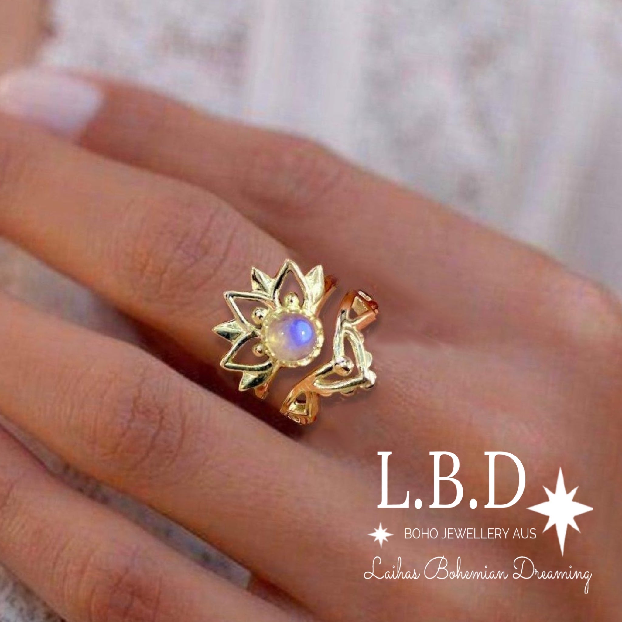 14K Gold Moonstone Ring Set - Boho Floral Stackable Rings for Women - Perfect for Weddings, Parties & Everyday Wear