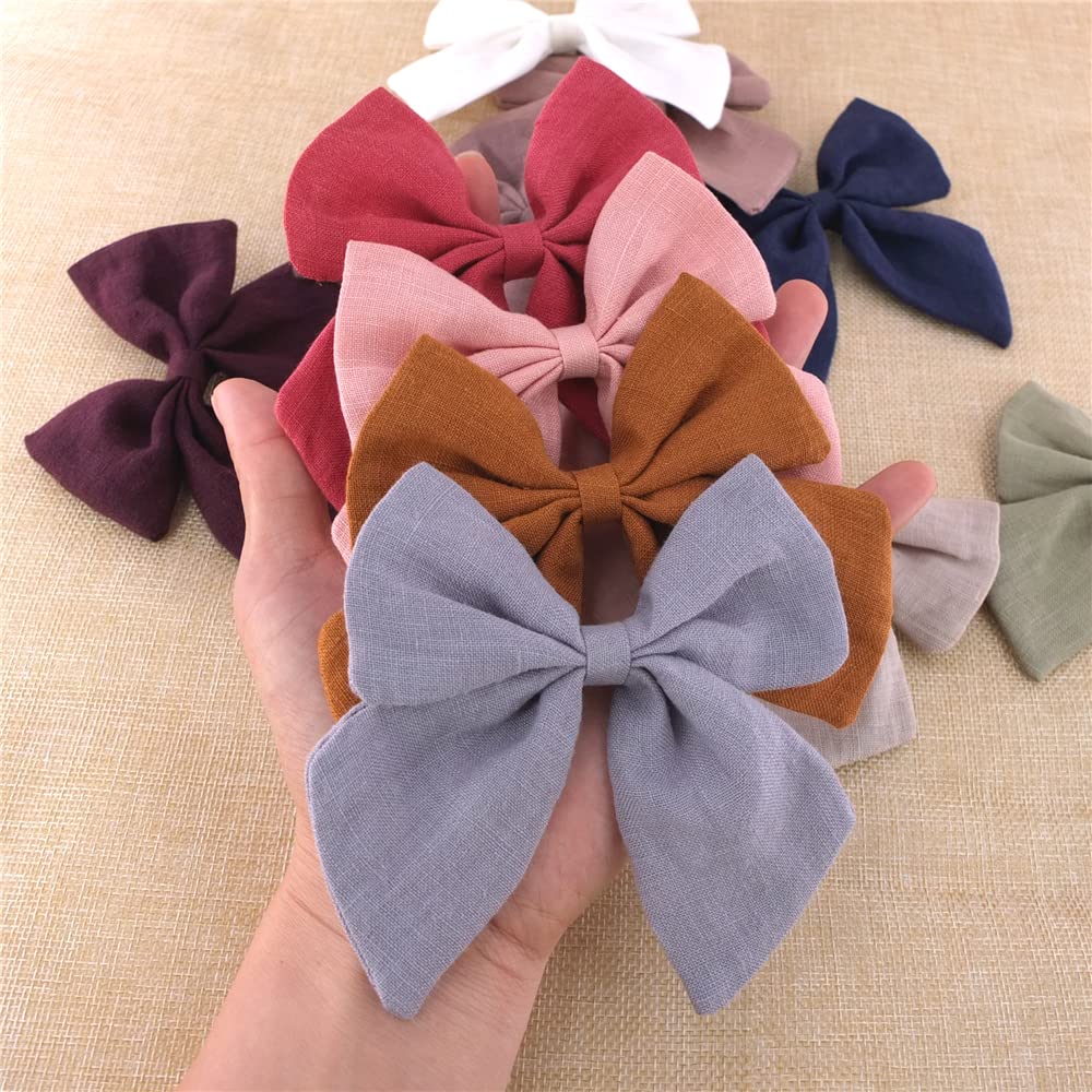 12 PCS Linen Bow Hair Clips for Baby Girls - Alligator Clips Hair Accessories for Infants & Toddlers (4.5