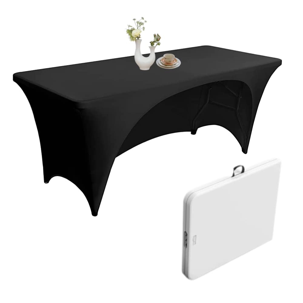 Stretchable Tablecloth for 6ft Rectangle Tables - Heavy-Duty Wrinkle-Resistant Spandex - Black - Perfect for Parties & Events