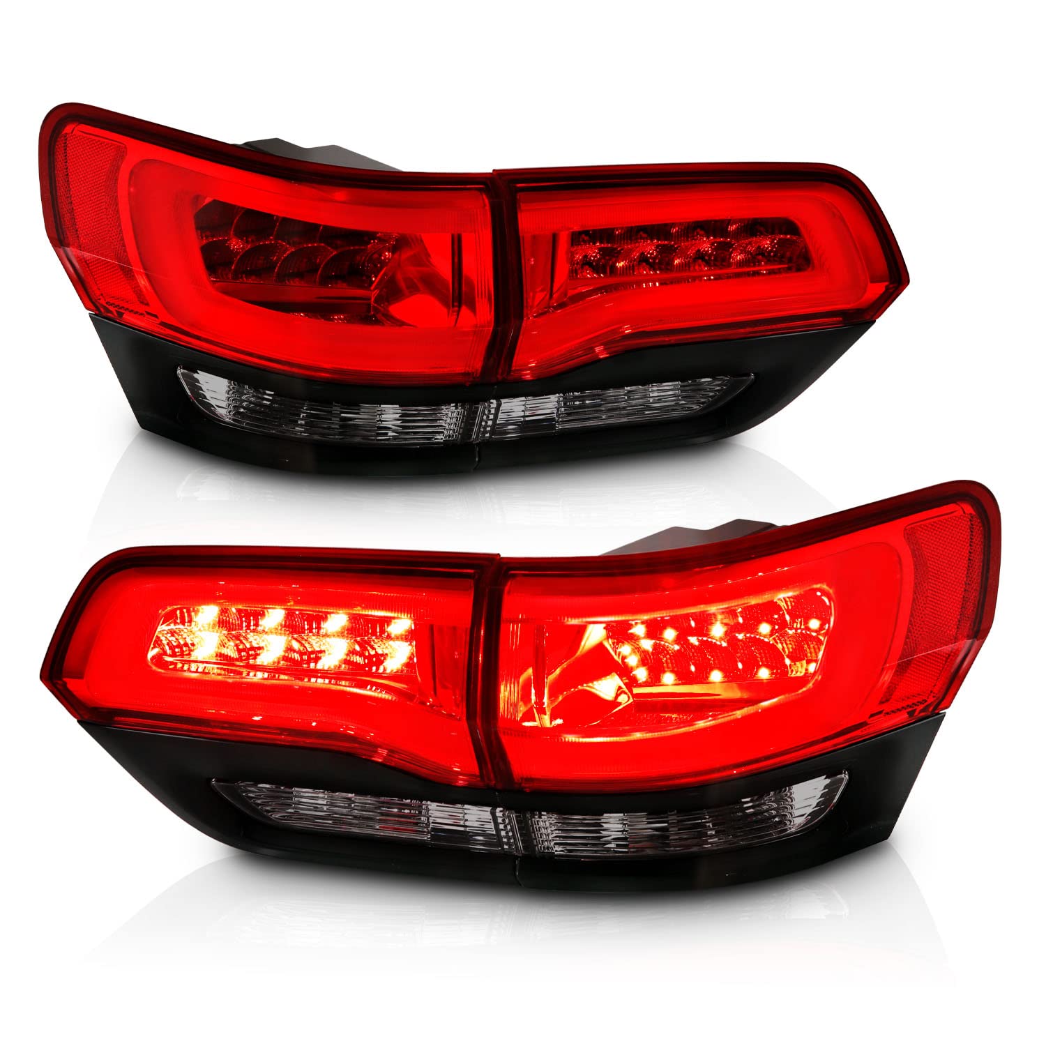 2014-2017 Jeep Grand Cherokee LED Tail Lights - Red/Smoke/Black LED Bar with Brake & Turn Signals (4-Piece Set for Passenger & Driver Side) | Durable Replacement for Off-Road & Night Driving