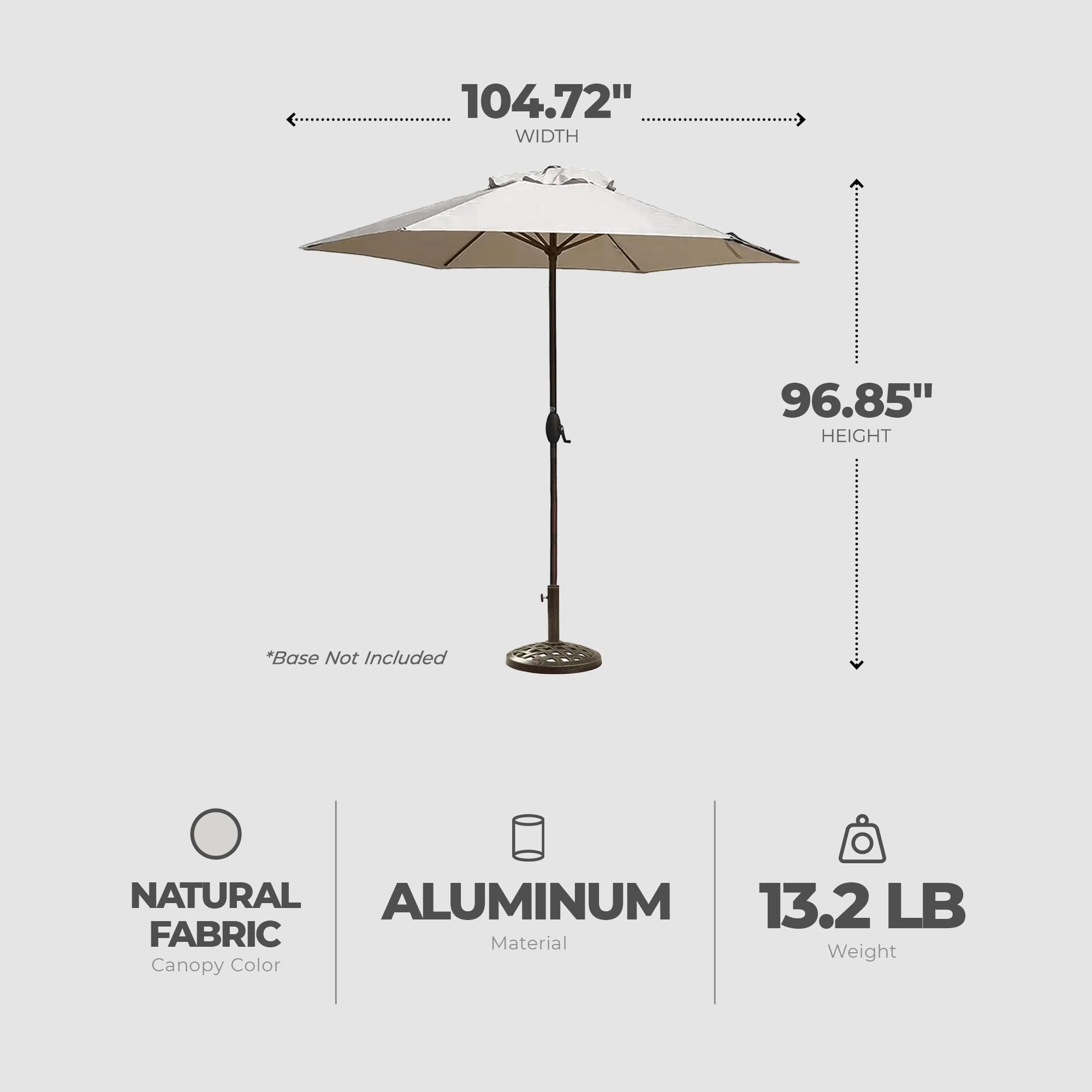 9 Foot Naples Market Patio Umbrella - Round Outdoor Shade Canopy with Push Button Tilt, Natural Polyester Fabric for Backyard, Poolside & Garden Relaxation