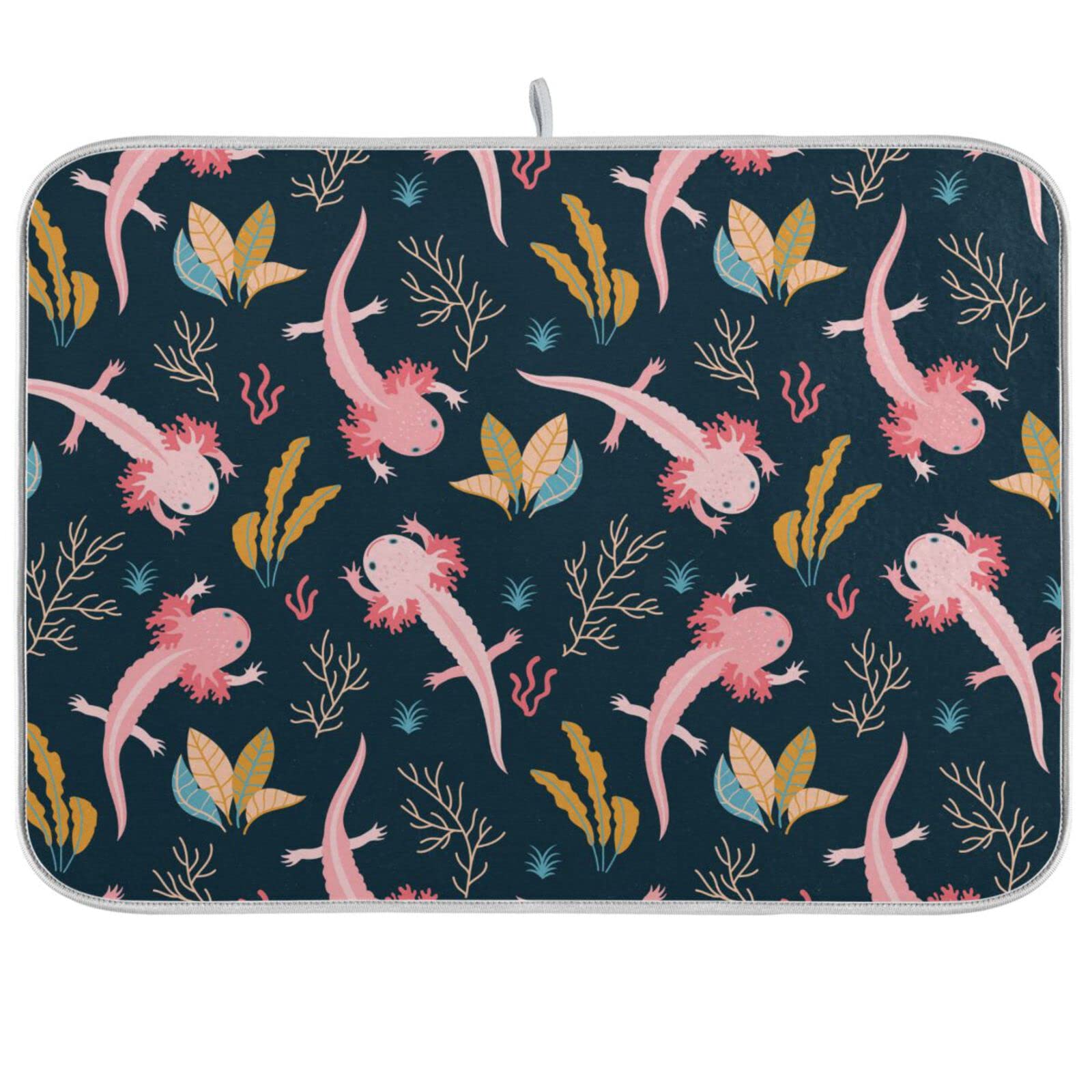 Premium Microfiber Axolotl Dish Drying Mat - 16x18 Inch Absorbent Kitchen Countertop Drainer - Perfect for Dishes, Utensils & Glassware - Cute Kitchen Decor for Modern Homes