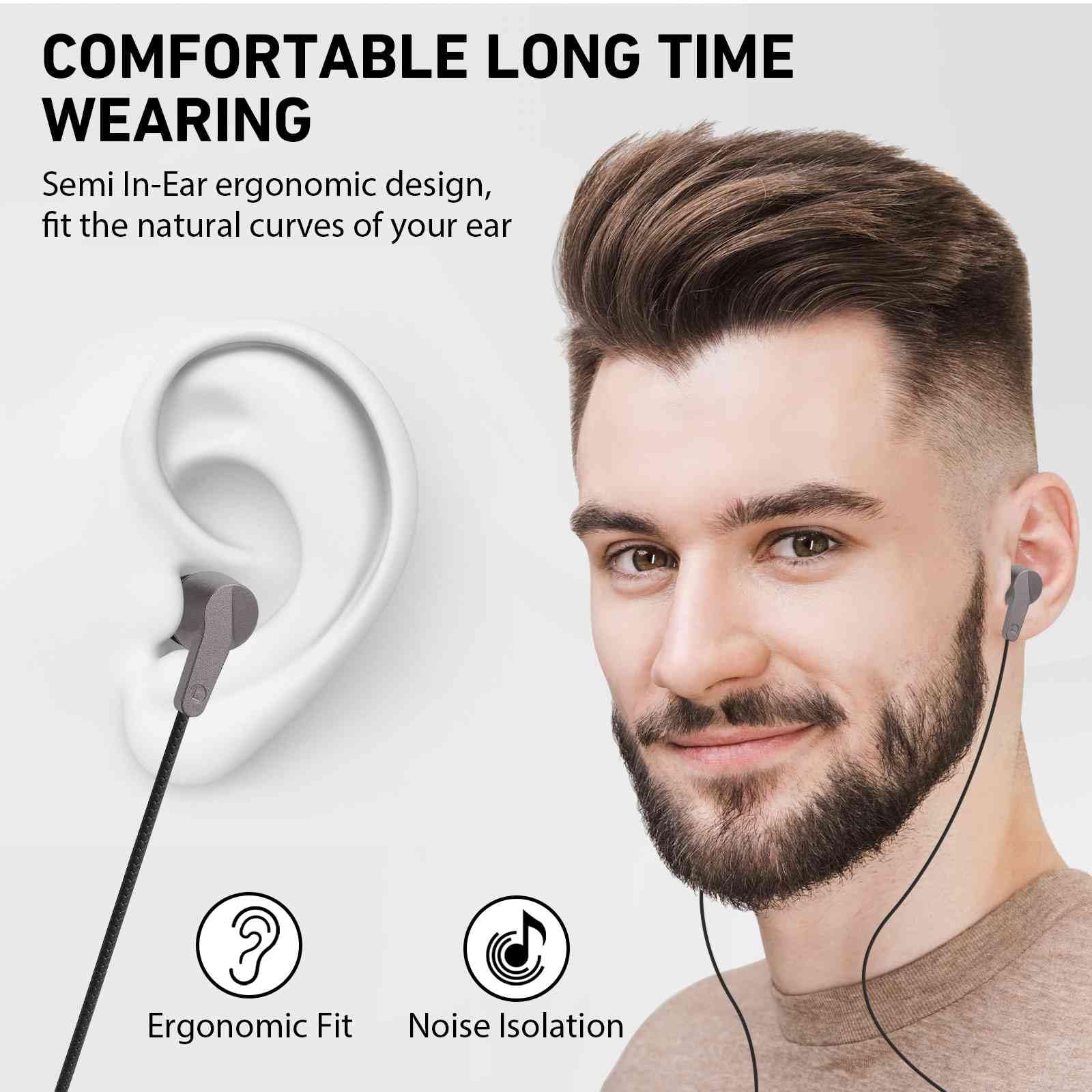 UrbanX R2 Wired in-Ear Headphones with Mic | Noise Isolating Earphones for Samsung Galaxy Grand Prime Plus | Tangle-Free Cord & Deep Bass | Includes Silicone Ear Tips | Perfect for Commuting, Gaming & Work Calls
