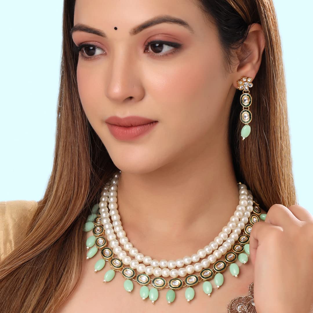 Elegant Yellow Chimes Kundan Necklace Set for Women - Gold Plated Pearl Beaded Drop Necklace | Perfect Birthday Gift for Girls & Anniversary Present for Wife | Ideal for Weddings, Parties & Special Occasions