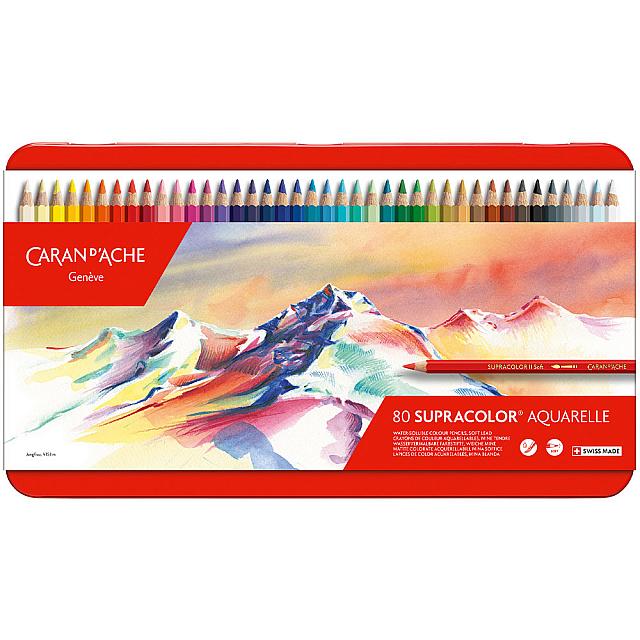 Caran d'Ache Supracolor 80-Piece Water Soluble Colored Pencils Set - Premium Artist Drawing & Sketching Kit for Professional Artwork, Watercolor Effects, and Creative Projects