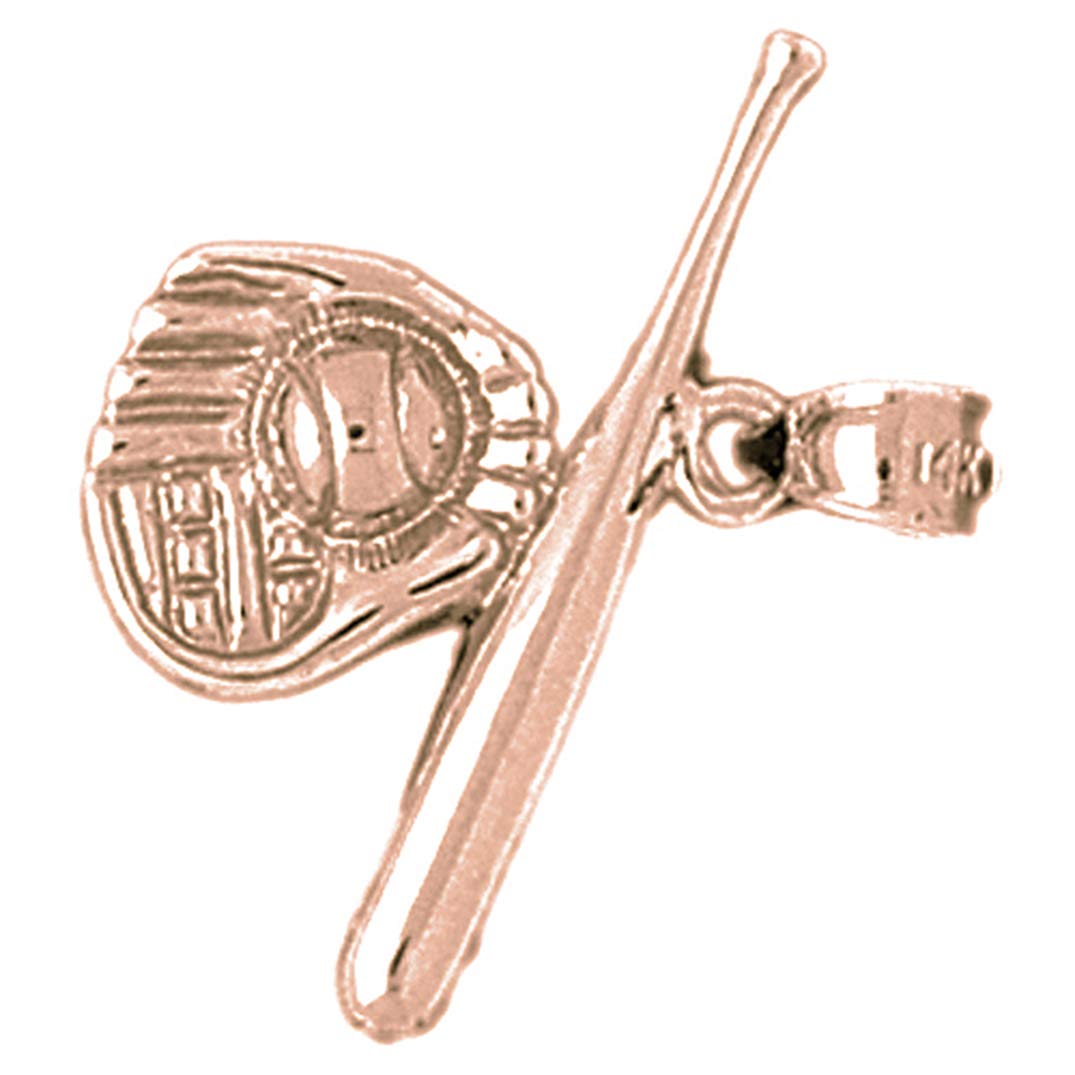 14K Rose Gold Baseball Mitt, Ball & Bat Pendant Necklace - 25mm Sports Jewelry for Baseball Fans & Players - Perfect Gift for Athletes & Coaches