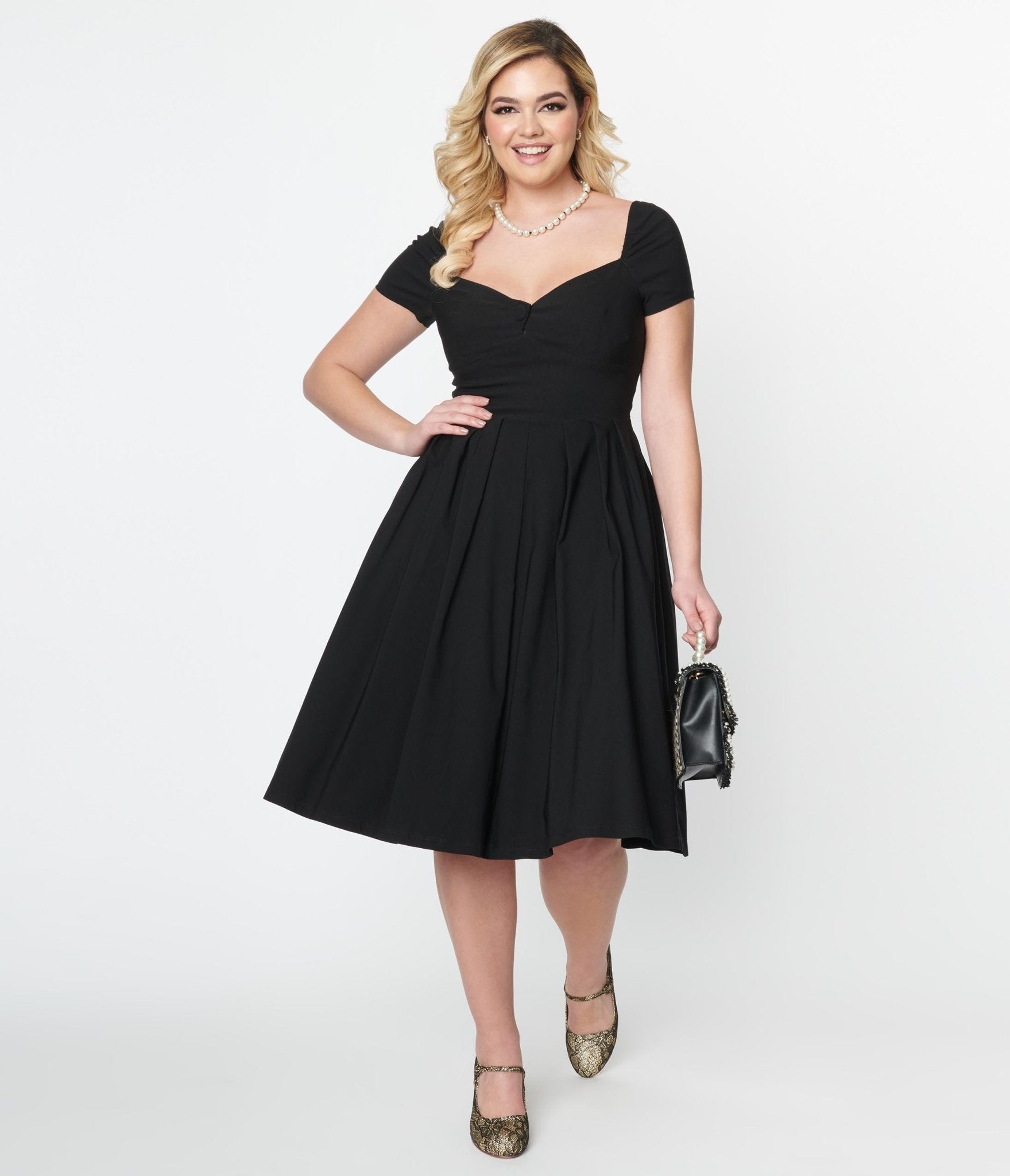 Vintage Black Sweetheart Neckline Swing Dress - Retro 1950s Style Cocktail Dress for Women | Perfect for Parties, Weddings & Date Nights