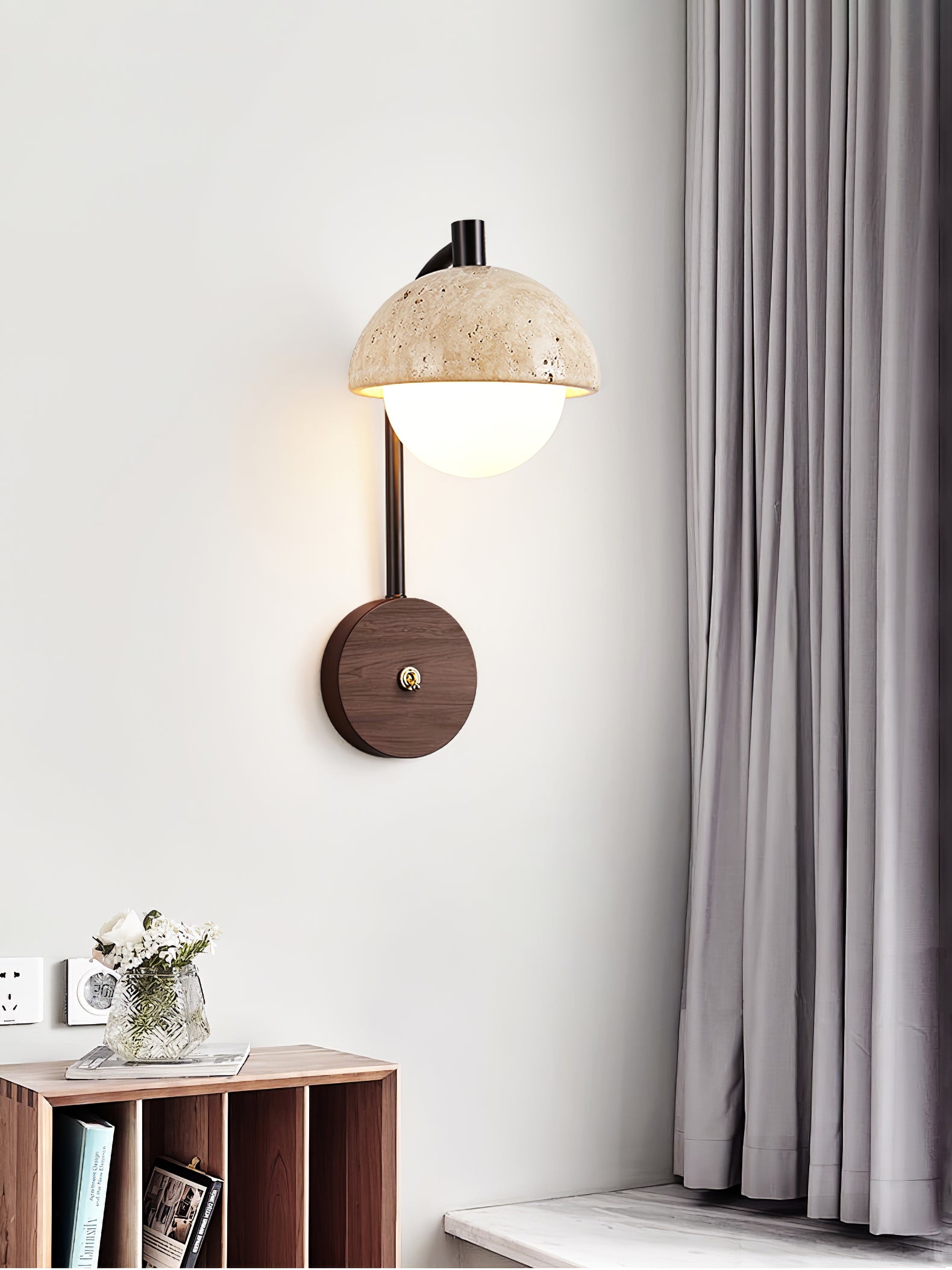 Arco Travertine Wall Lamp - Modern Stone Sconce Light Fixture for Living Room, Bedroom & Hallway Decor