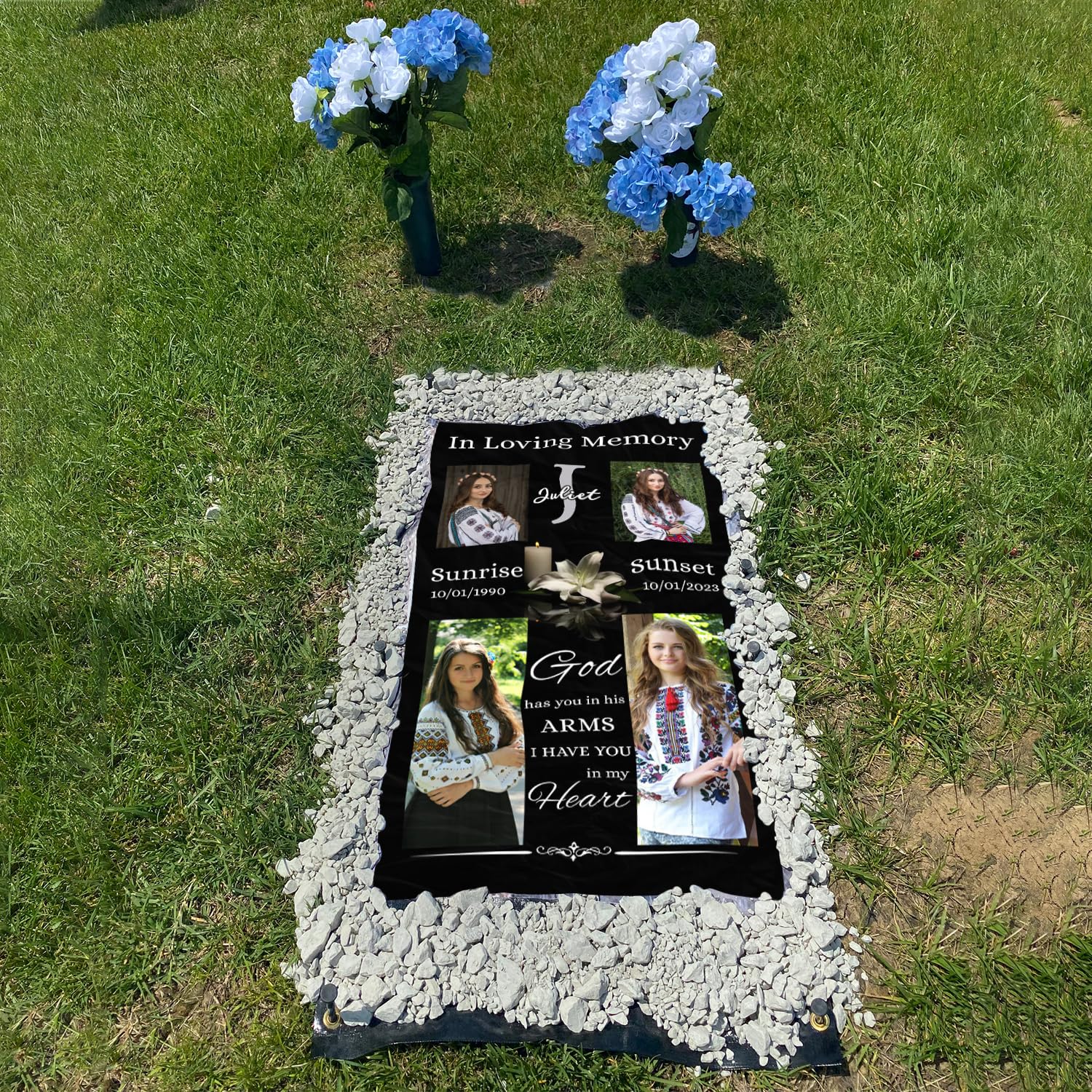 Custom Memorial Grave Blanket with Photo & Name - Personalized Funeral Blanket for Loved Ones in Heaven - 4x8ft Remembrance Blanket for Graveside Memorials & Cemetery Tributes