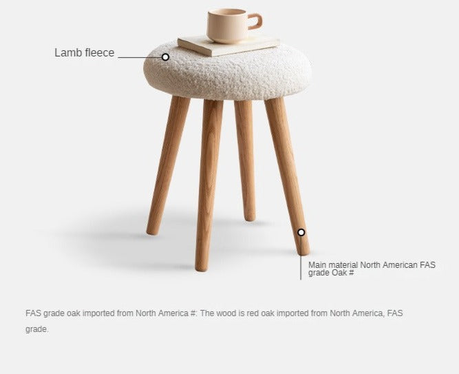 Oak Solid Wood Round Makeup Stool - Durable Vanity Seat with Cushion for Bedroom, Bathroom & Dressing Room - Perfect for Makeup, Hair Styling & Relaxing