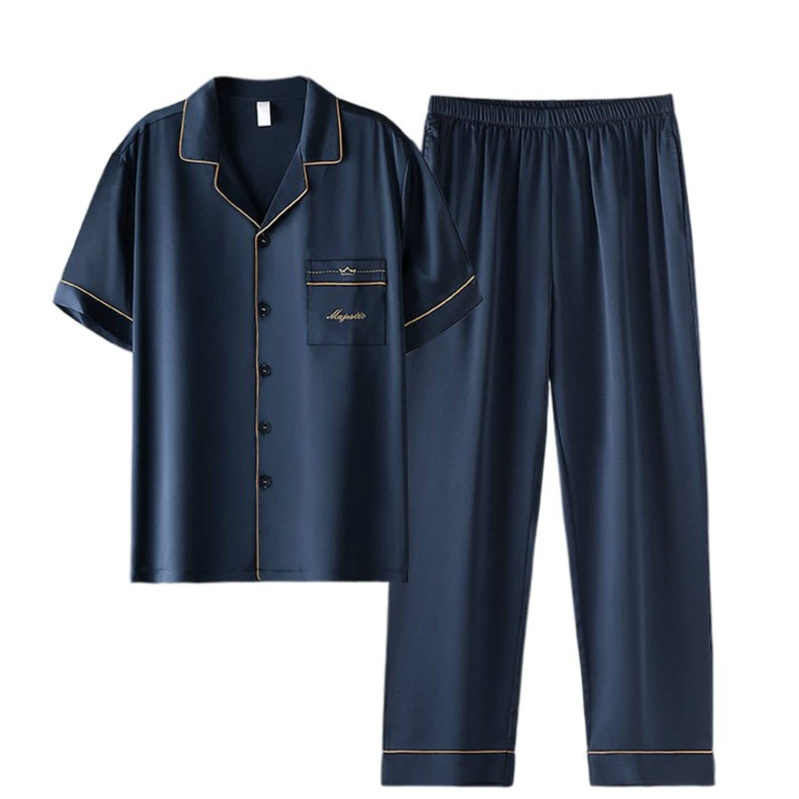 Men's Short Sleeve Button Down Pajama Set - Lightweight Lounge Pants with Pockets - Comfortable Sleepwear & Home Wear for Relaxing
