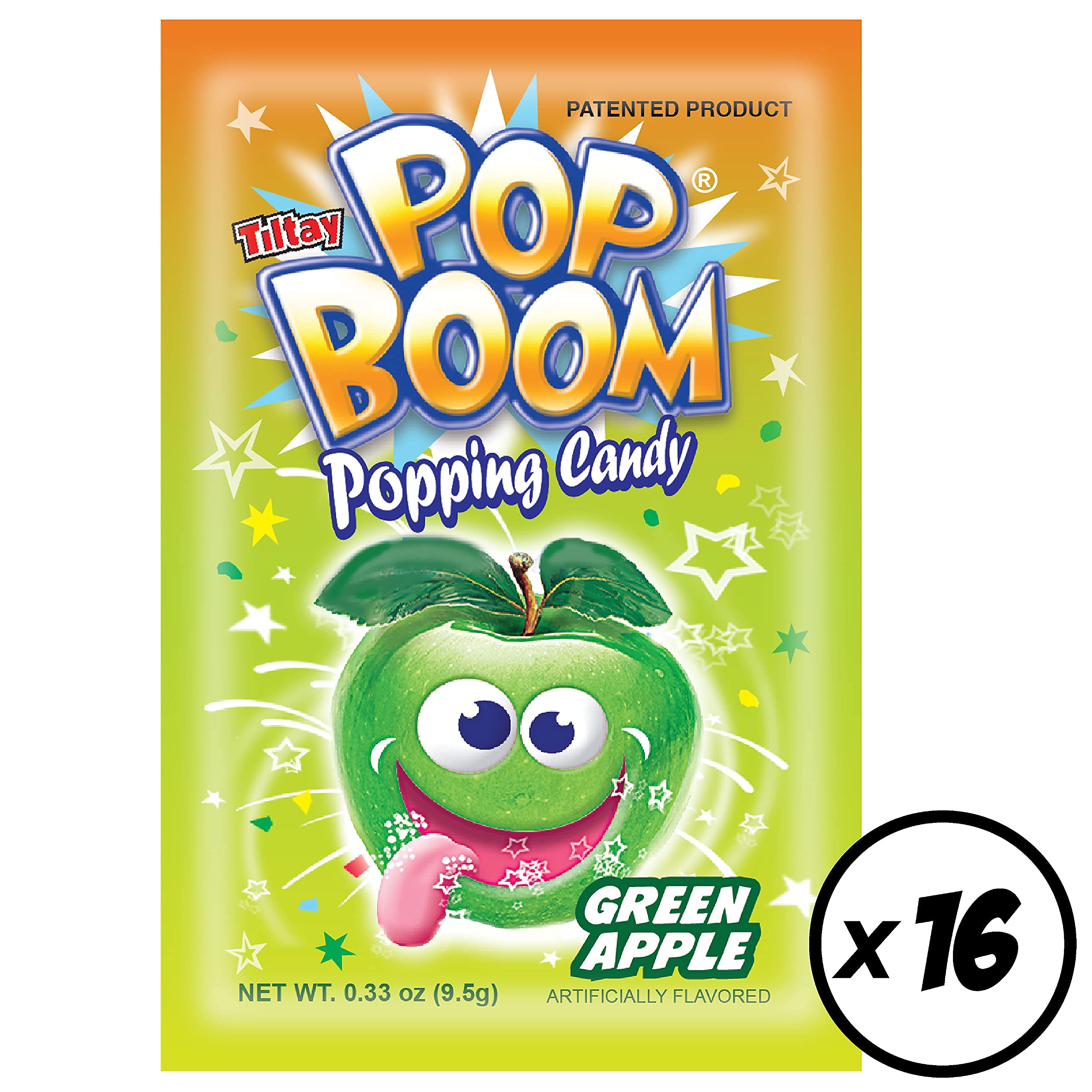 Tiltay Pop Boom Popping Candy - 16 Packs Green Apple Flavor | Fun & Tangy Fizzing Candy for Parties, Gifts & Movie Nights