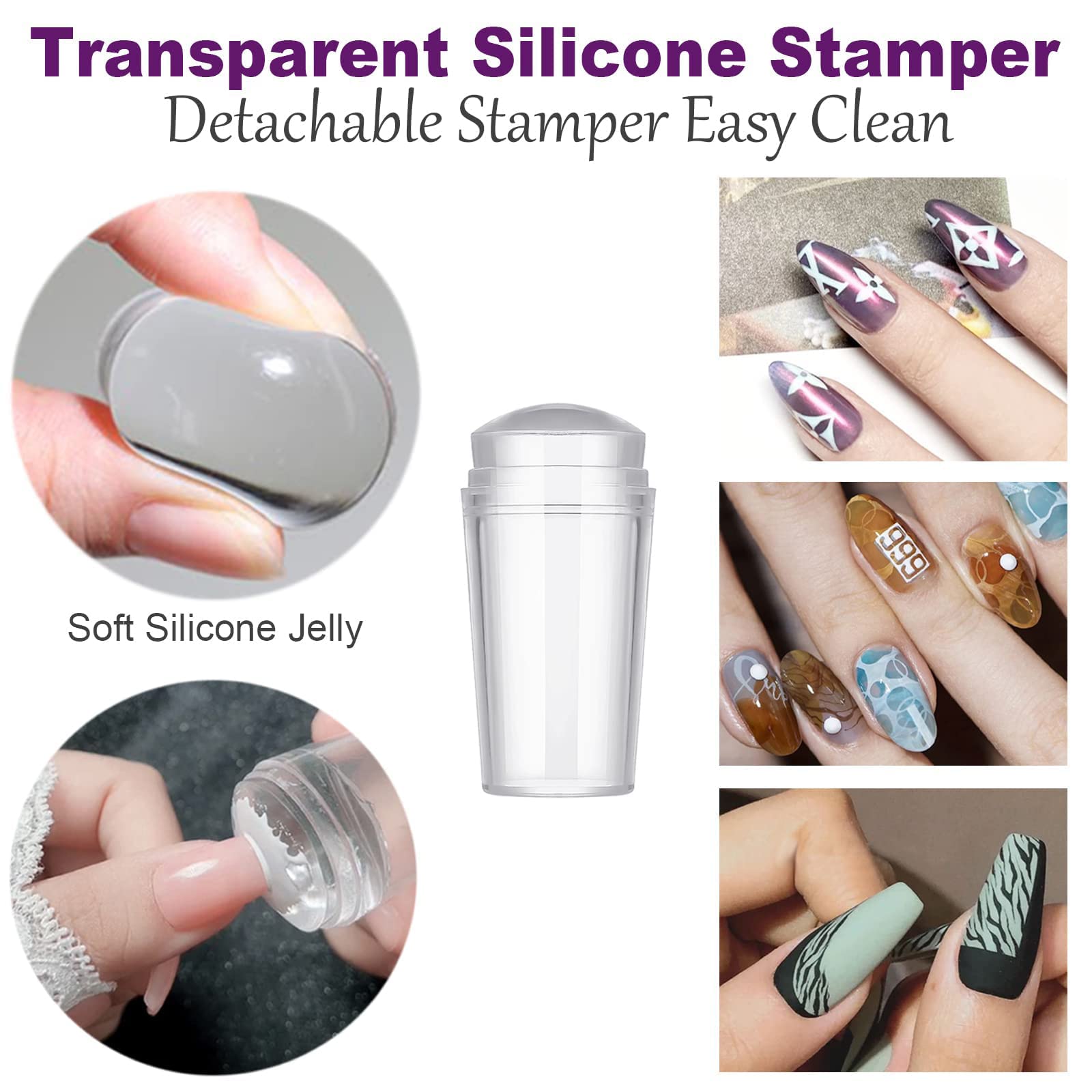 FAMIDIQGO Nail Art Kit - 3pc Double Ended Nail Pen Brushes & Clear Jelly Stamper with Scraper for French Tip Designs | Soft Silicone Stamp Printer for DIY Manicures at Home or Salon | Perfect for Beginners & Professionals