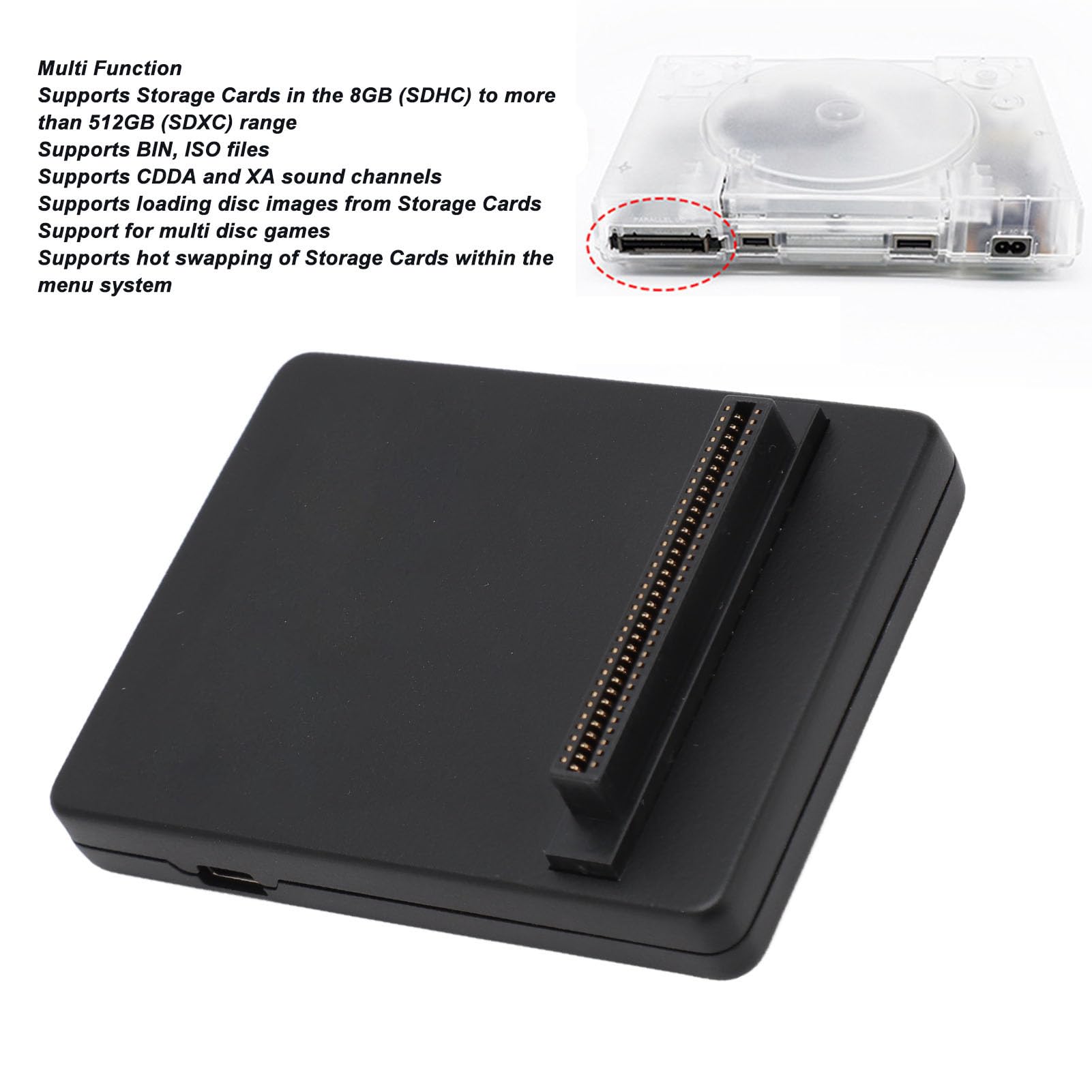 ASHATA PS1 Fat Optical Drive Emulator Kit - SDL Adapter with 3D Printed Case & Storage Card for Retro Gaming | Compatible with PlayStation 1 Fat Console | Perfect for Game Preservation & Classic Gaming Experience (Black)