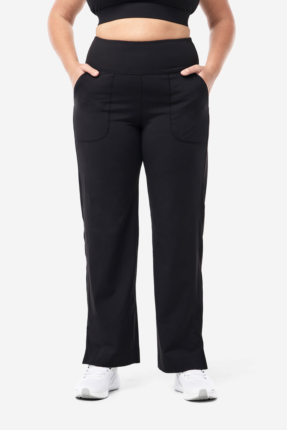 Wide Leg Base Pants for Women - High Waisted Stretchy Comfortable Black Trousers | Perfect for Work, Office, Casual & Lounge Wear