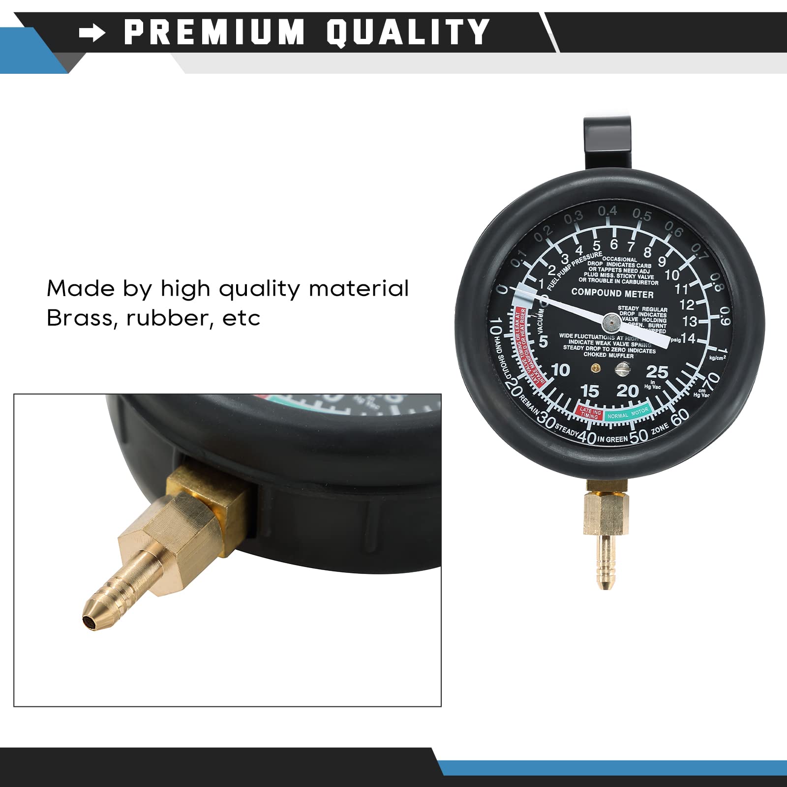 ATPEAM Vacuum and Fuel Pump Tester Gauge Kit - Professional Fuel Pump Pressure & Carburetor Intake Manifold Vacuum Testing Tool for Automotive Diagnostics | Perfect for Mechanics & DIY Car Repair