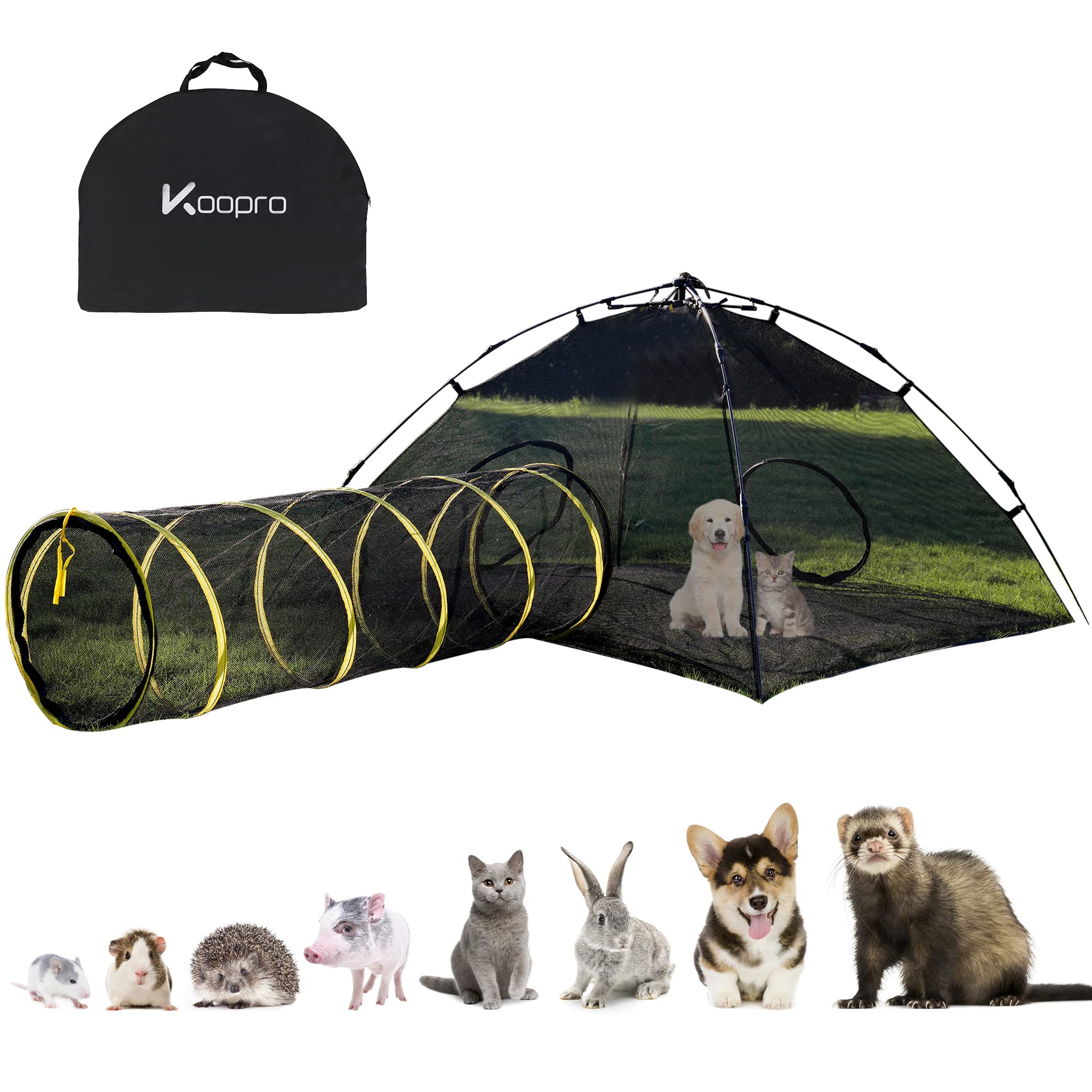 KOOPRO Outdoor Cat Enclosure - Portable Catio, Cat Tunnel & Play Tent for Indoor Cats & Small Pets | Weatherproof Pop-Up Design with Carry Bag | Perfect for Backyard, Patio & Travel Use