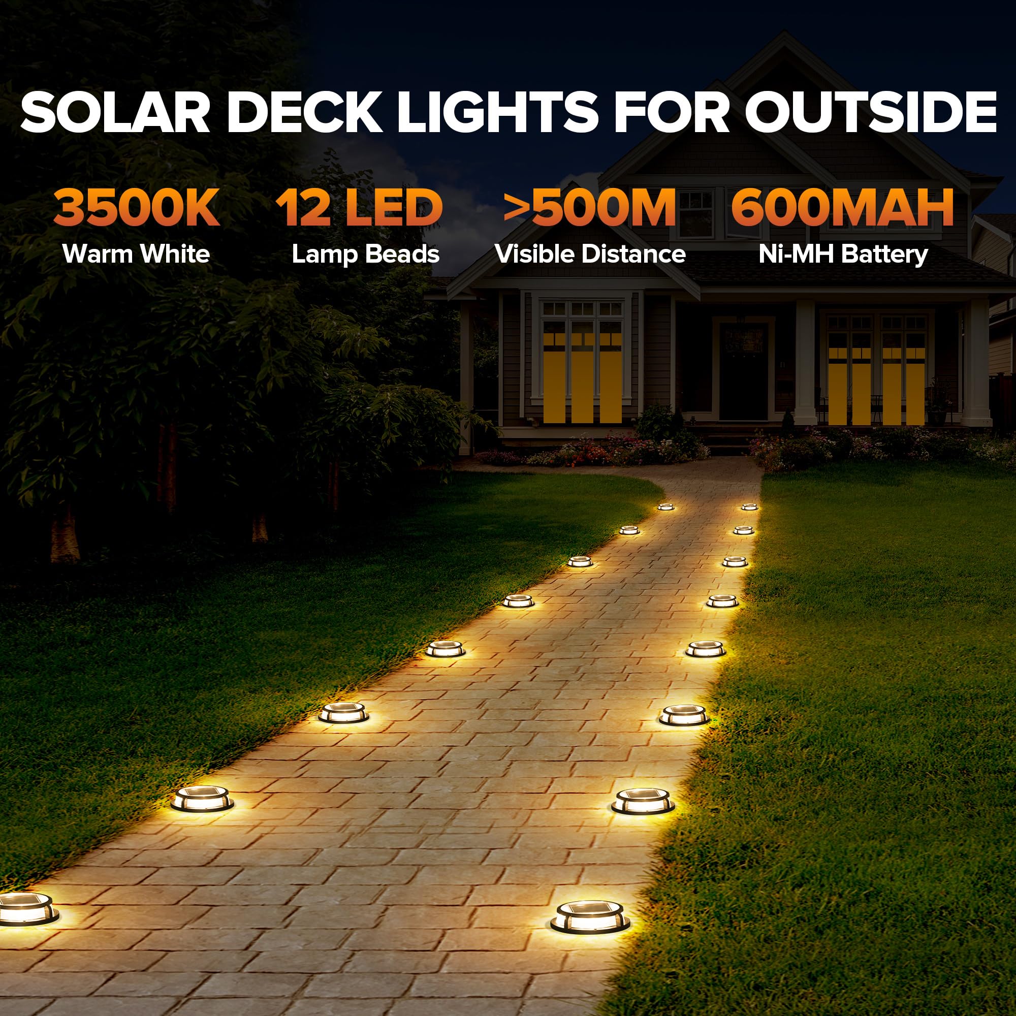 12 Pack Solar Driveway Lights - LUTEC Waterproof Outdoor Solar Pathway Lights with 12 LEDs (Warm White) | IP67 Rated for Steps, Sidewalk, Garden & Patio Lighting | Weatherproof Landscape Lighting for Driveway Markers, Walkways & Yard Decor