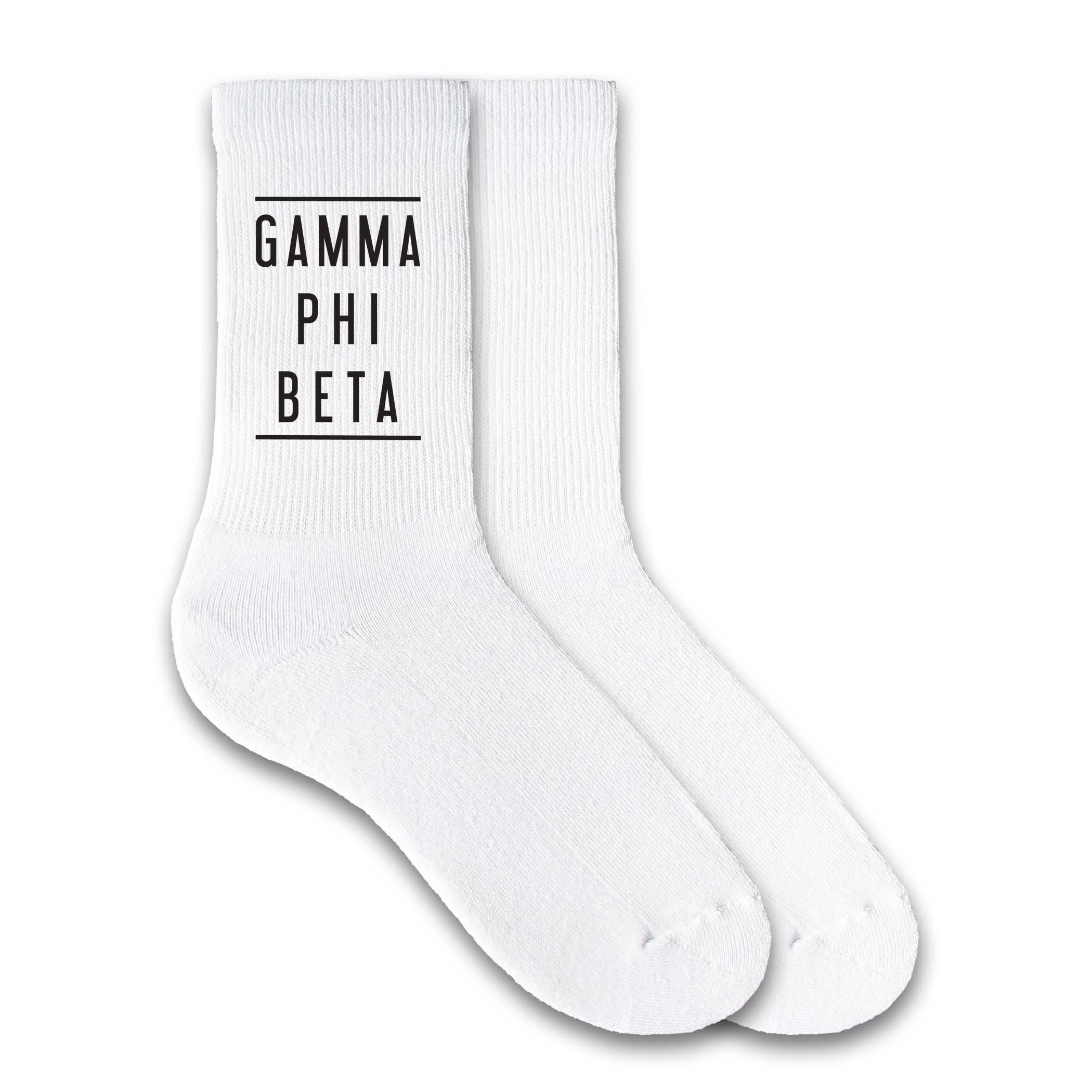Sorority Name Printed Black White Ladies Crew Socks - Comfortable Cotton Socks for College, Greek Life, and Everyday Wear