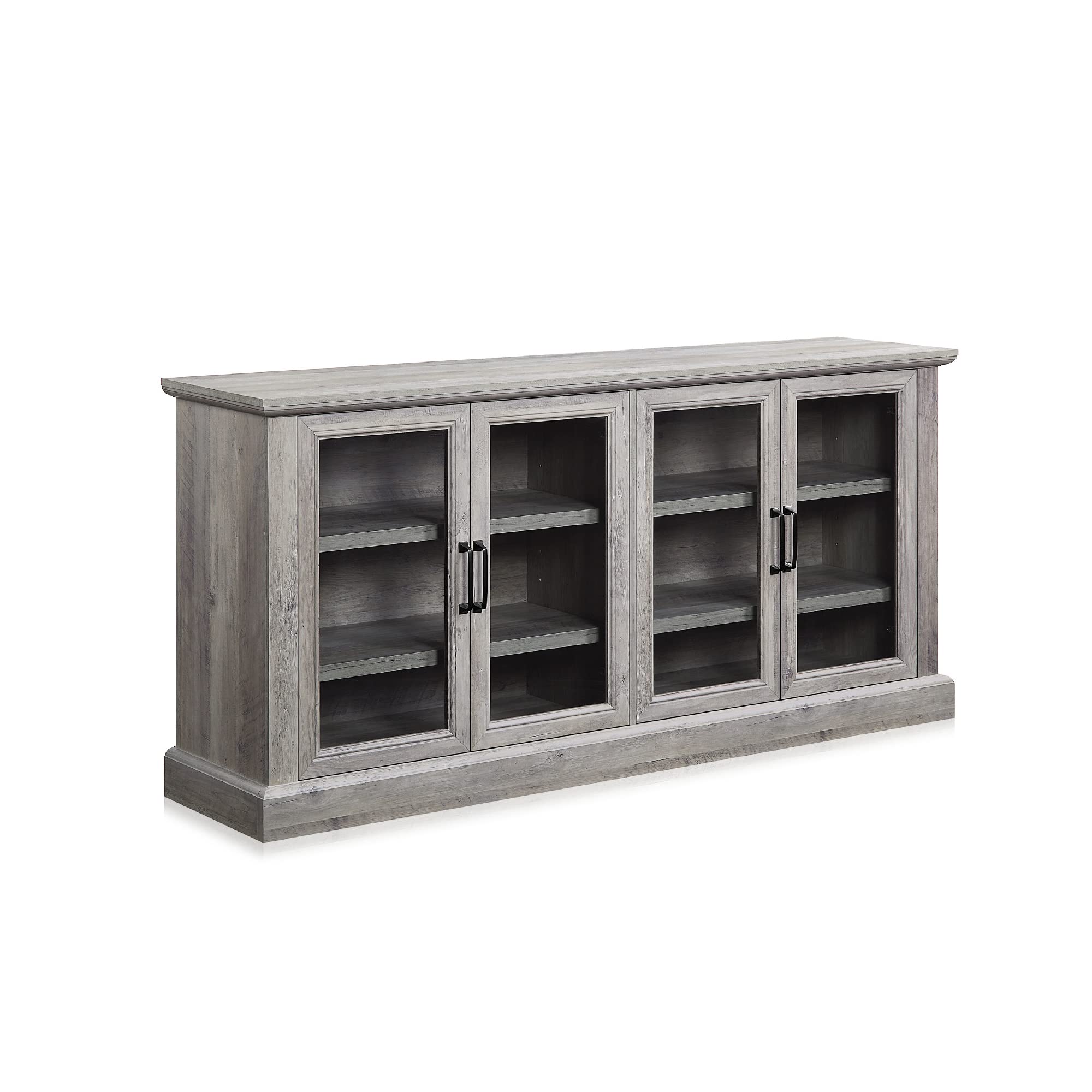 BELLEZE 70 Inch Sideboard Buffet Cabinet with Glass Doors & Adjustable Shelves - Modern Storage Entertainment Center for Living Room, Dining Room - Gray Wash Finish | Perfect for Displaying Collectibles, Storing Dishes & Organizing Home Decor