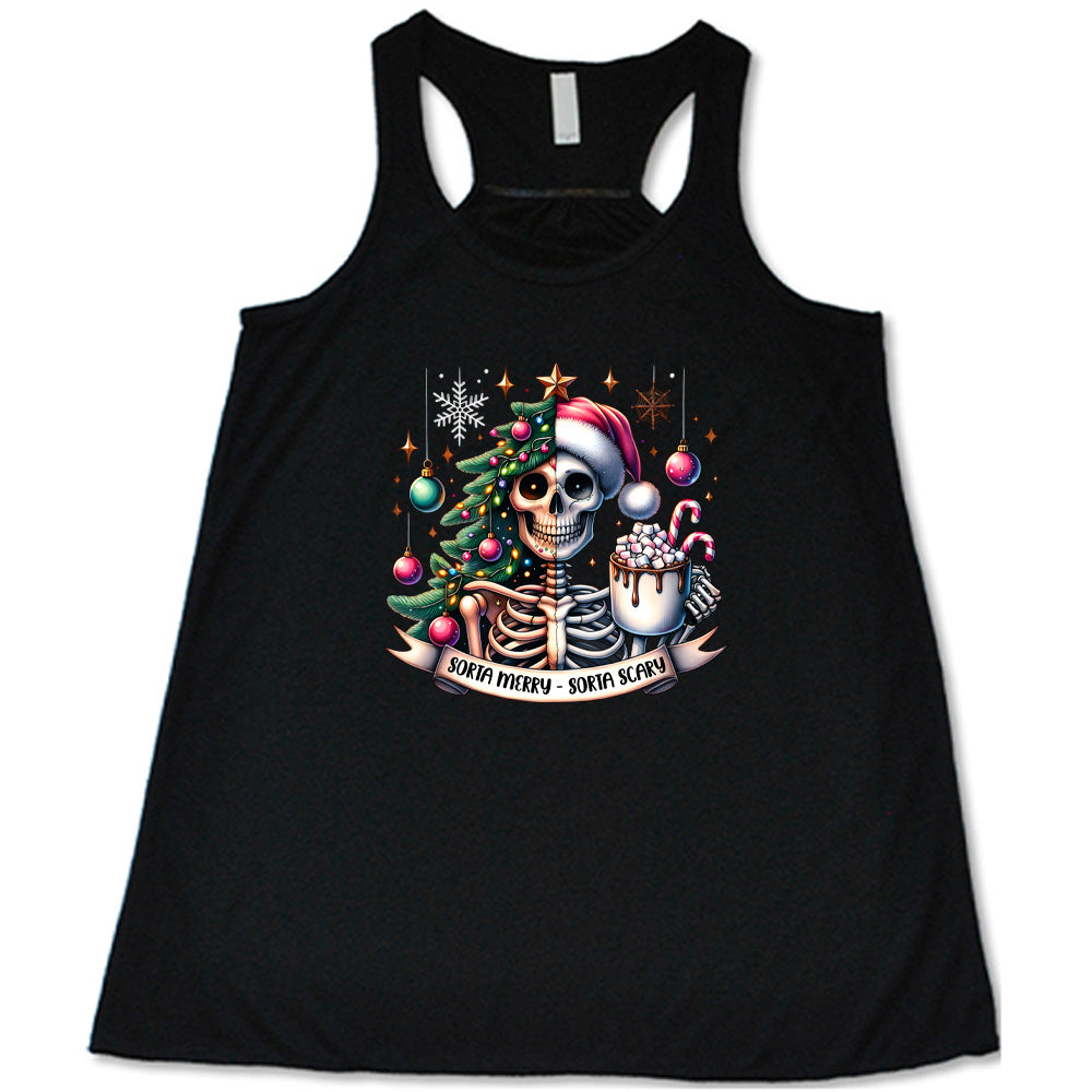 Sorta Merry Sorta Scary Shirt - Funny Christmas Halloween Graphic Tee for Men & Women - Perfect for Holiday Parties & Costume Events