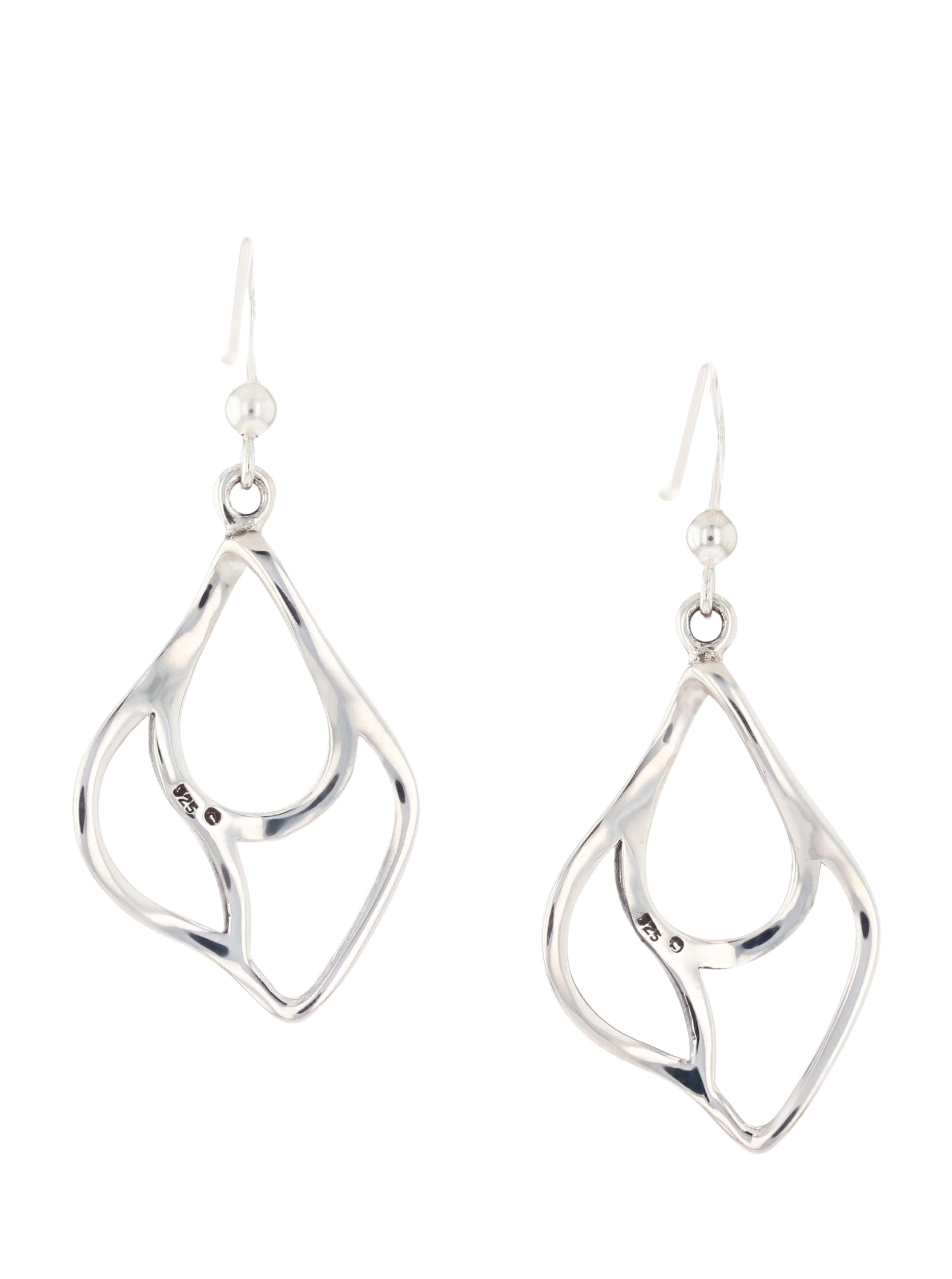 Contemporary Sterling Silver Curved Teardrop Dangle Earrings for Women - Elegant Everyday & Evening Wear Jewelry