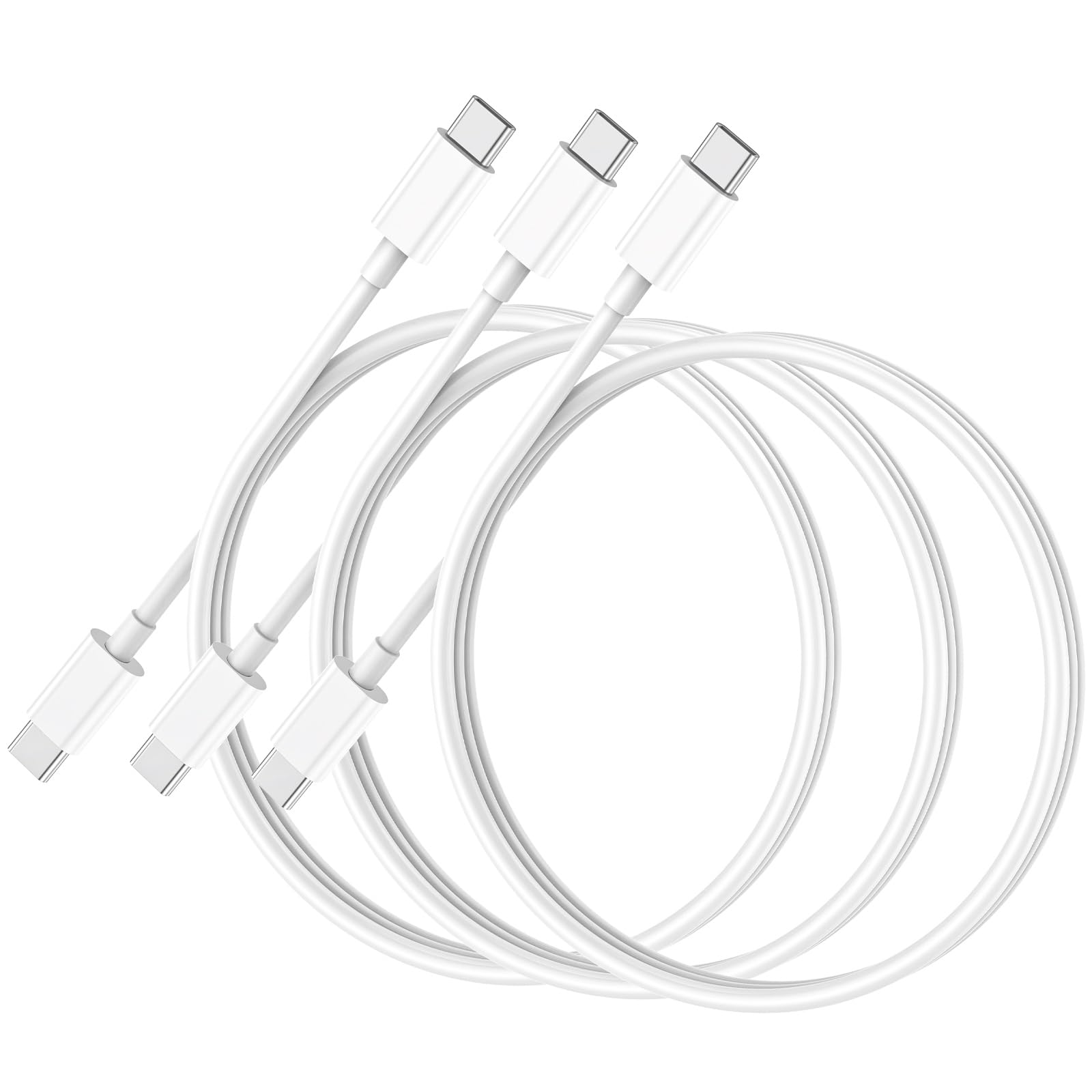 3-Pack 3ft USB-C to USB-C Fast Charging Cable 60W PD - Compatible with Samsung Galaxy S23/S22/S21/S20 Ultra, Note 20/10, Google Pixel 2/3/4, MacBook Pro/Air, iPad Pro - White | Perfect for Home, Office & Travel Charging